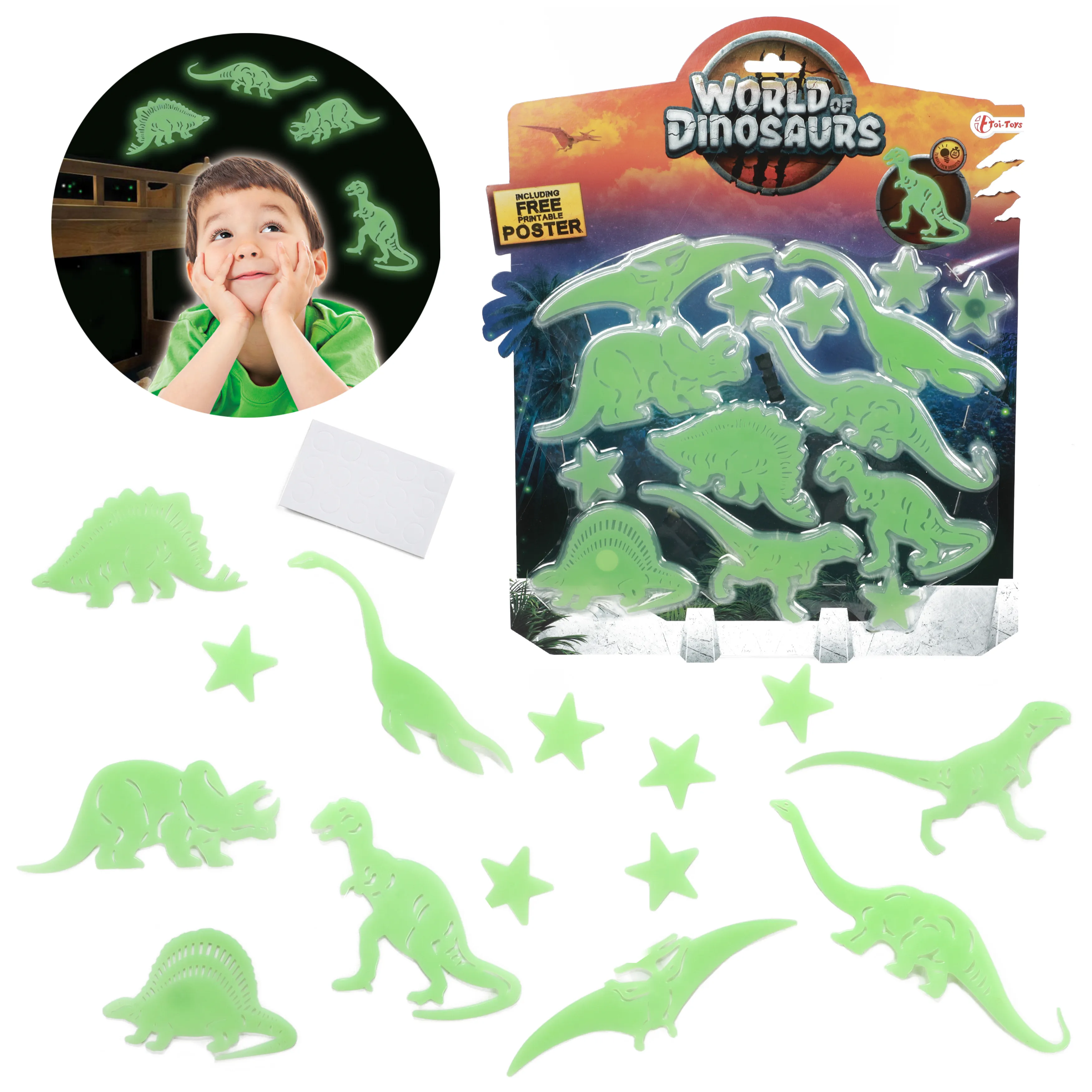 Toi-Toys - WORLD OF DINOSAURS - Fluoreszierende Dino-Aufkleber