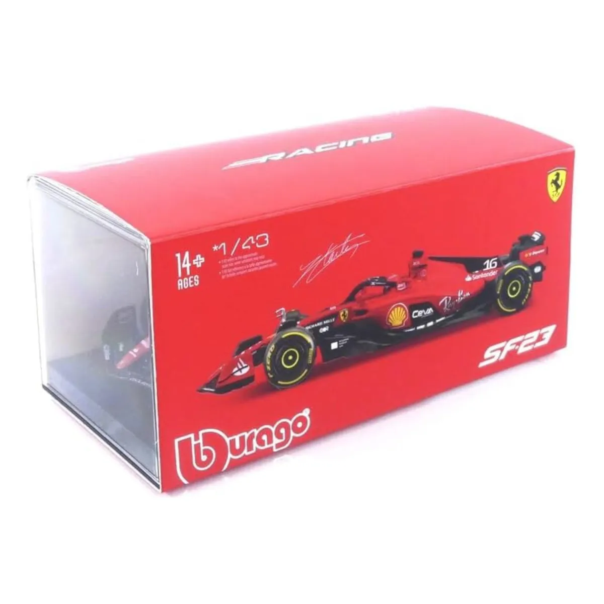 Bburago 18-36835L - Modellauto - F1 Ferrari SF-23 #16 Leclerc (mit Helm, Maßstab 1:43)