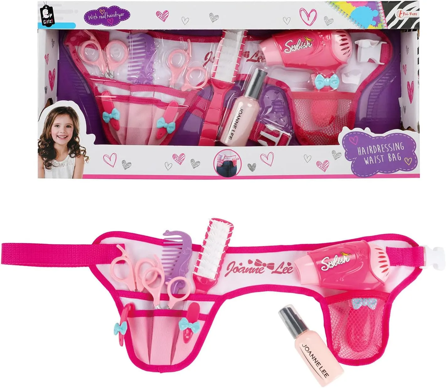 Toi-Toys 45972A - Glamour Shine Friseurset Friseur-Gürtel mit echtem Föhn
