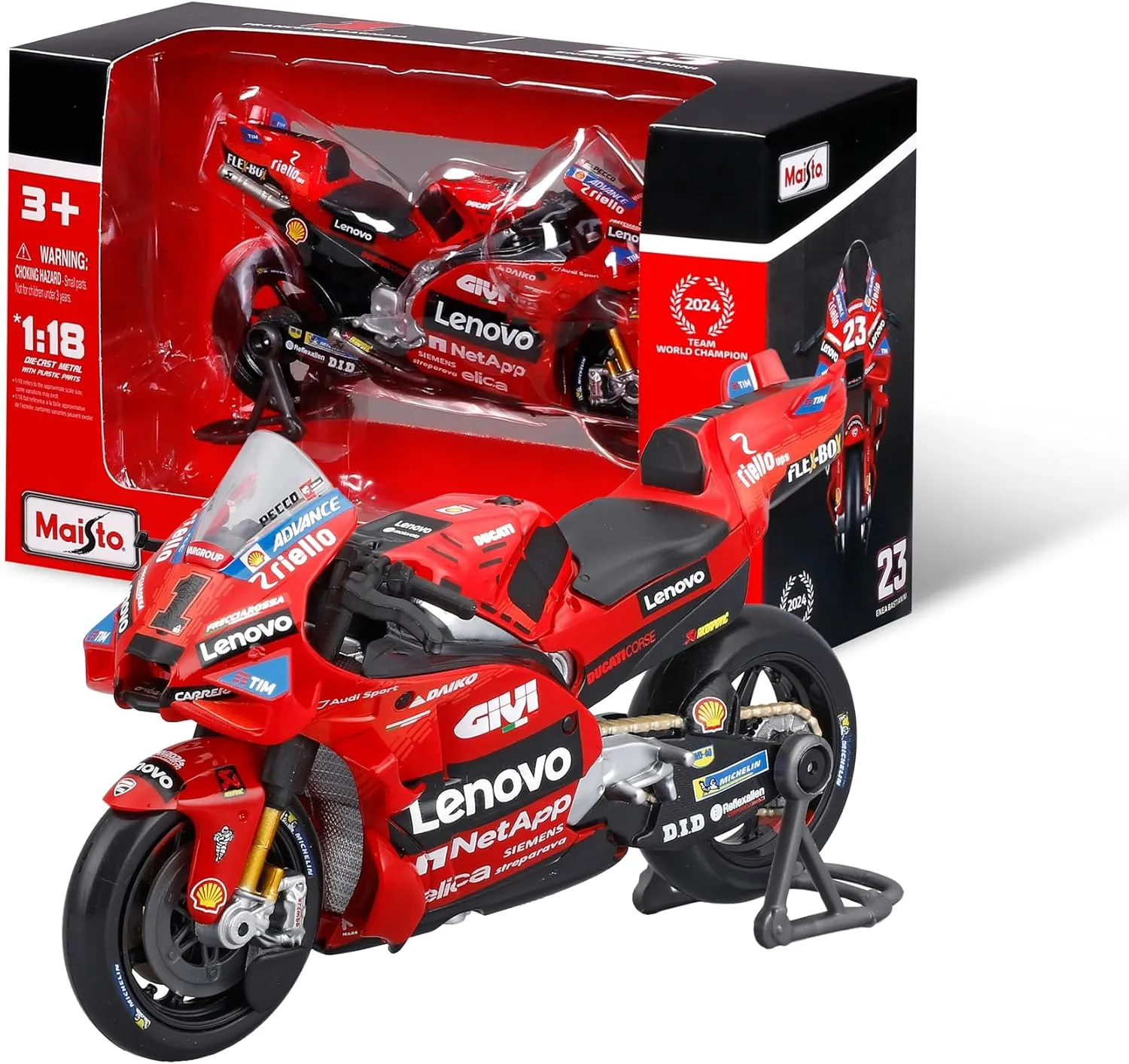 Maisto 536398-1 - Modellmotorrad - MotoGP Ducati Lenovo '24 F. Bagnaia Maßstab 1:18)