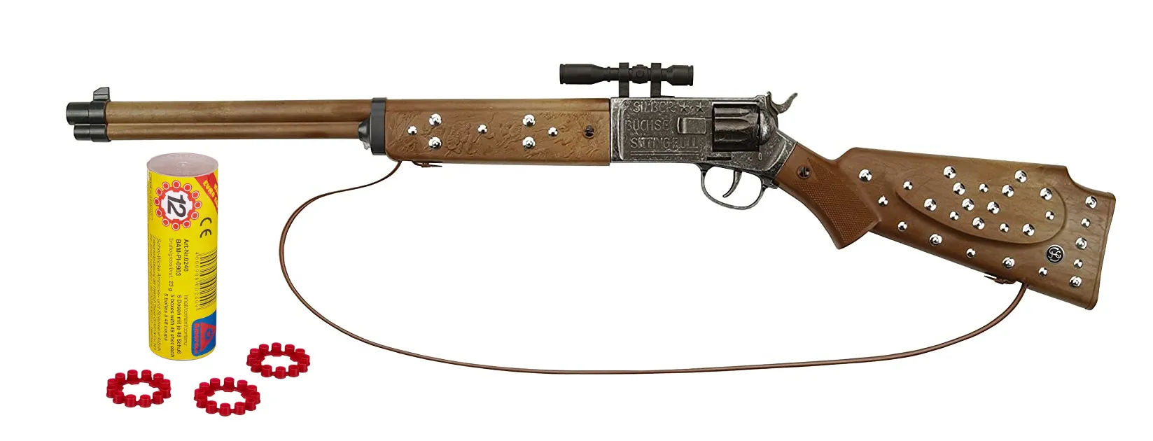Schrödel Silberbüchse antik Spielzeuggewehr mit Zielfernrohr, 12 Schuss