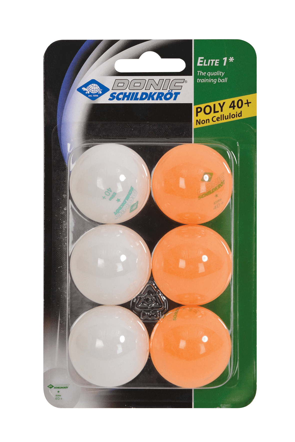 Tischtennisball 1-Stern Elite Poly, 6er Pack, weiß/orange