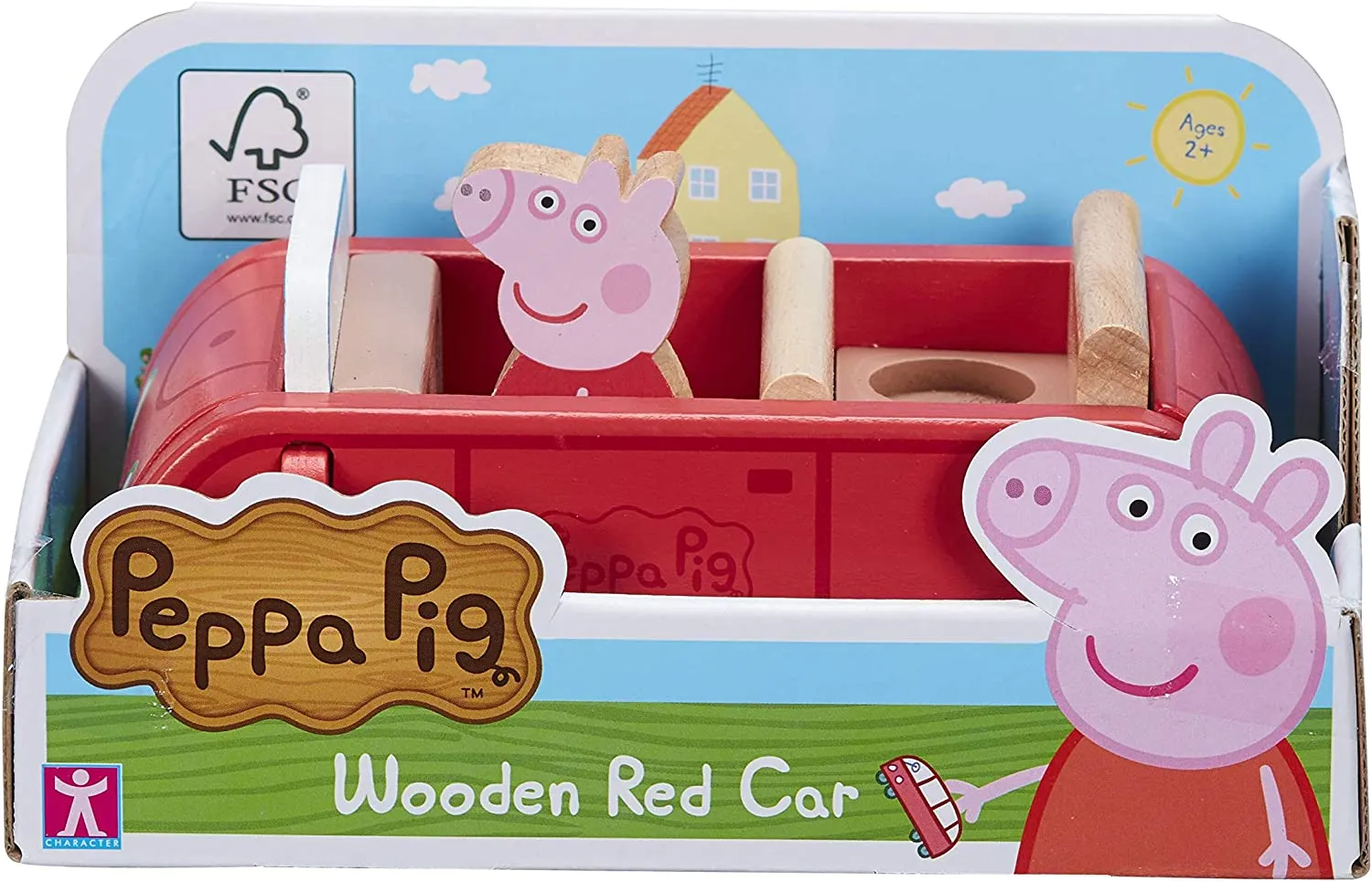 Peppa Wutz Holz Spielzeug - rotes Familienauto (mit Peppa Figur)