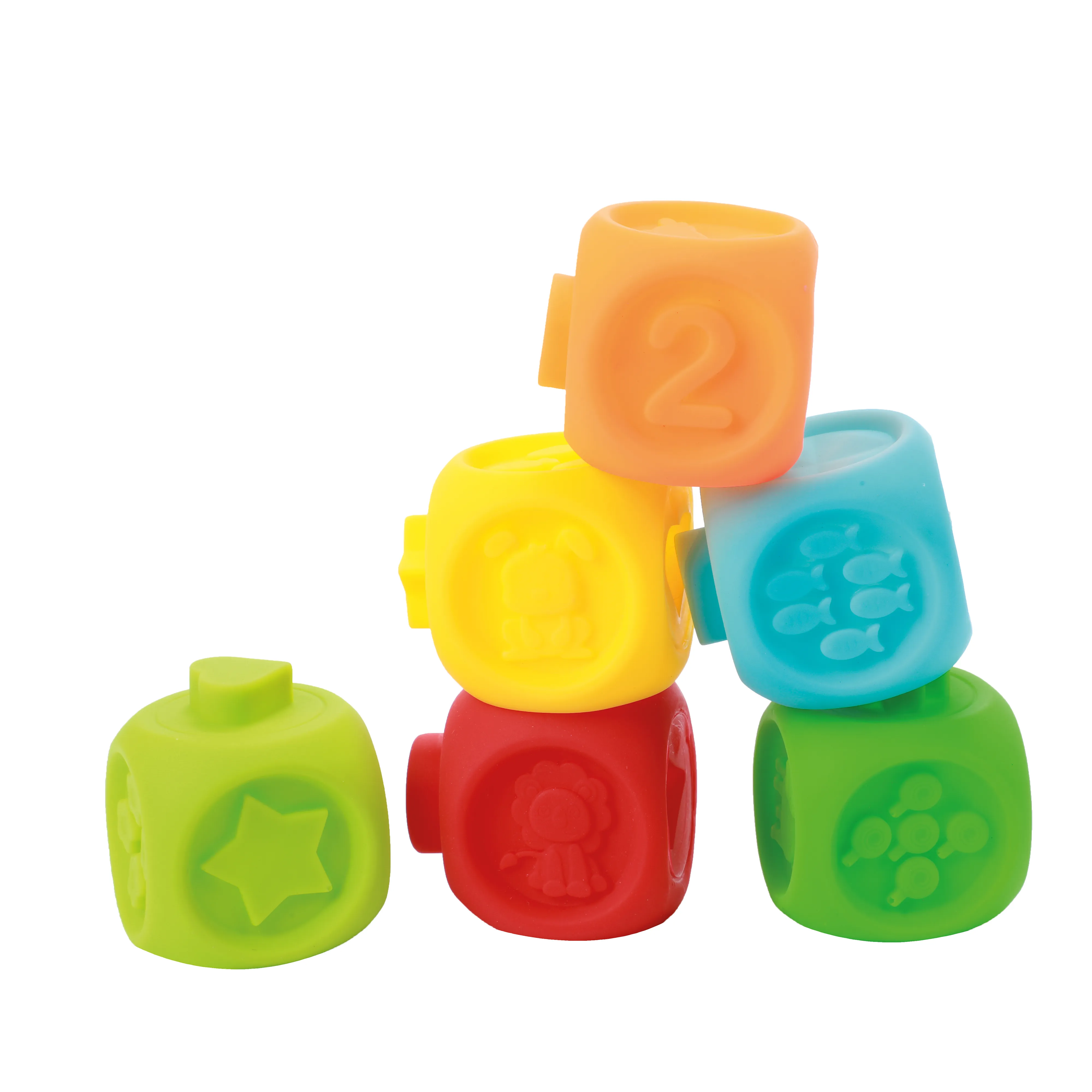 Toi-Toys 71003A - Little Stars - 6 Baby Quietsch-Stapelblöcke und 2 Gummitiere