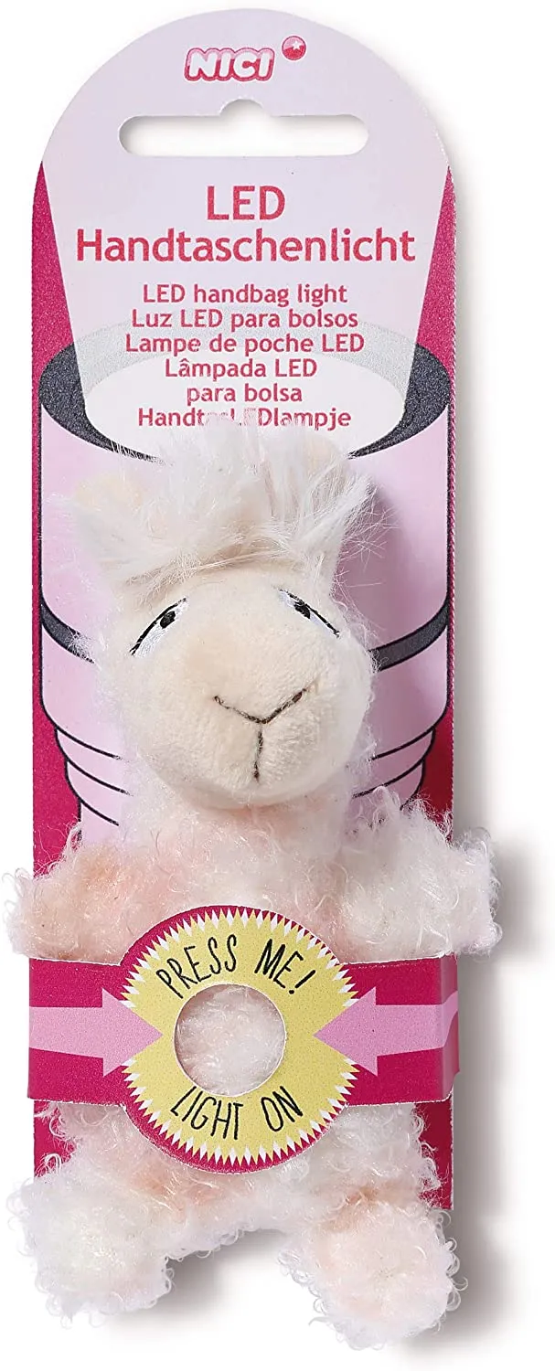 NICI LED Plüsch-Handtaschenanhänger Lama Flokatina (weiß, 9cm)