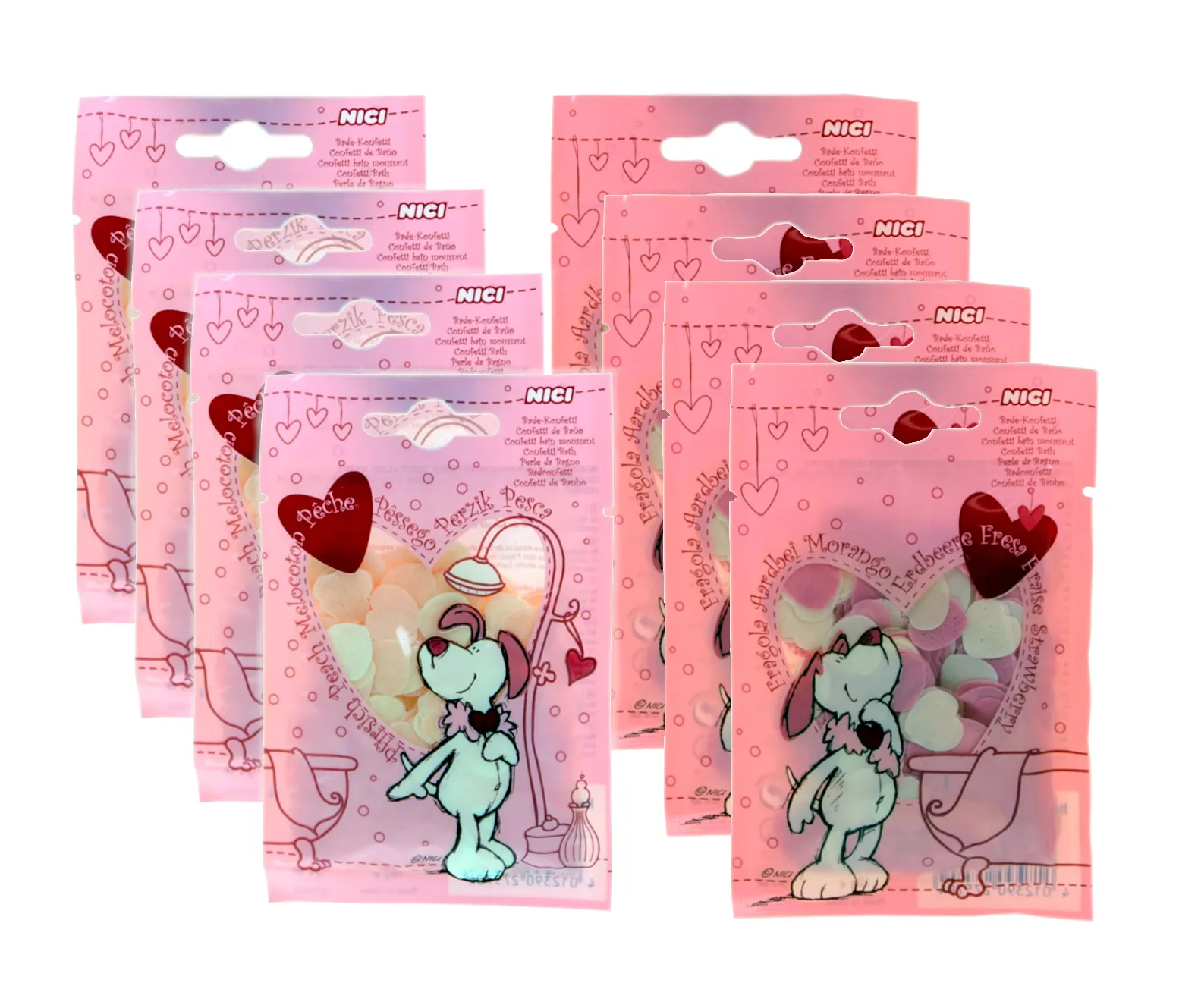 NICI N27570 - Bade-Konfetti Hund 8er Pack (4x Pfirsich + 4x Erdbeere)