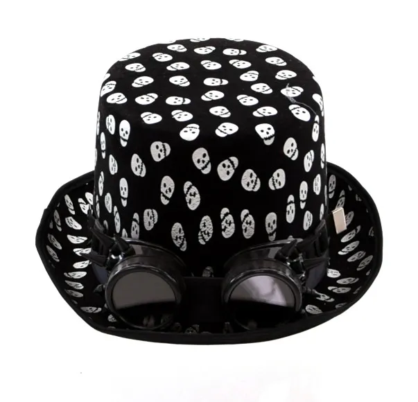Halloween - Steam-Punk Hut mit Totenkopf Spitze und Stachelbrille (schwarz/weiß)