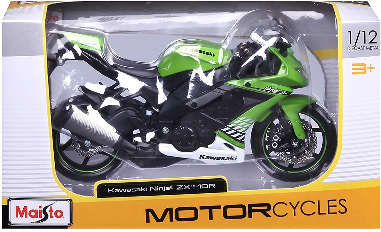 Maisto 531187 - Modellmotorrad - Kawasaki Ninja ZX-10R (schwarz-grün, Maßstab 1:12)