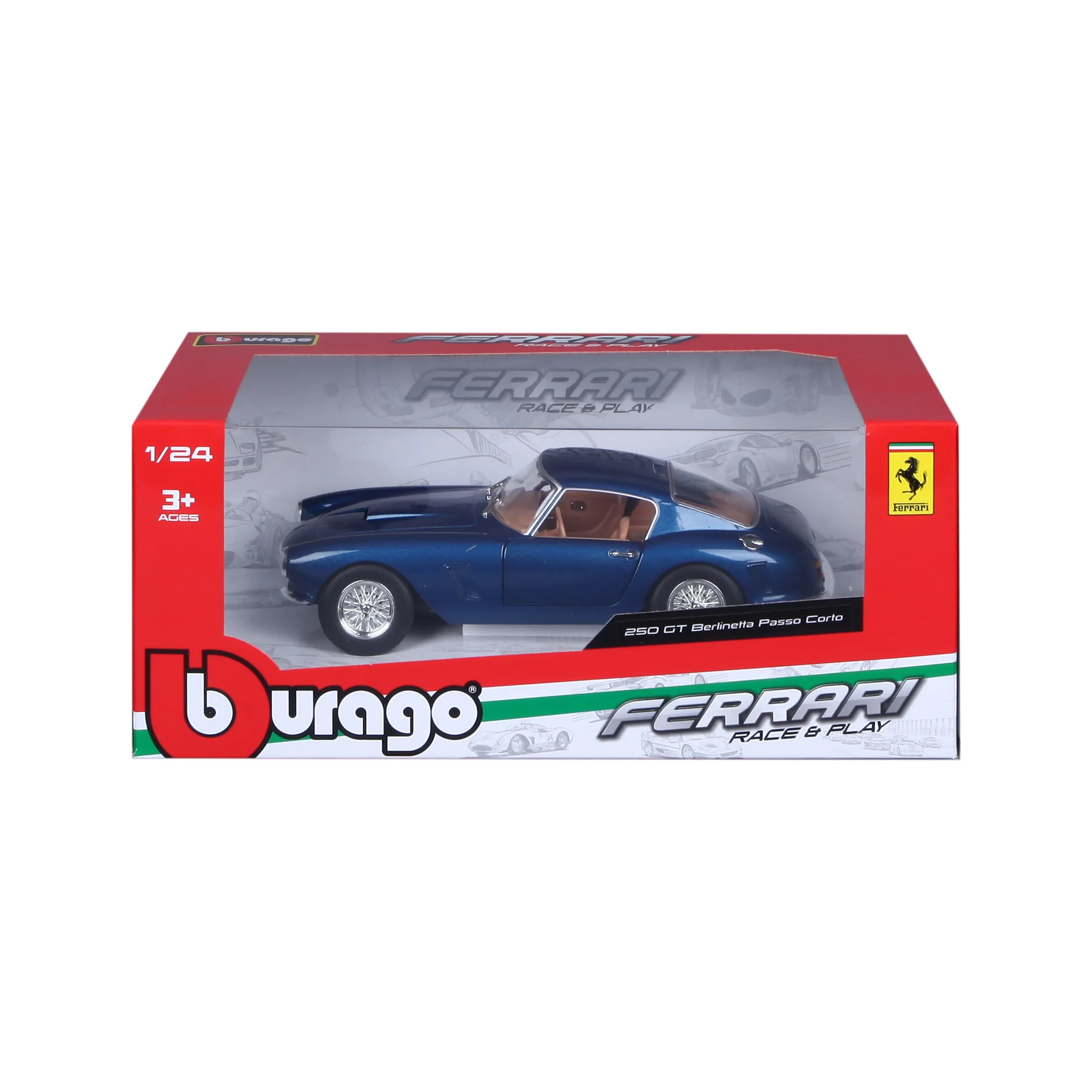 Bburago 18-26525 - Modellauto - Ferrari 250 GT Berlinetta Passo Corto (metallic blau, Maßstab 1:24)