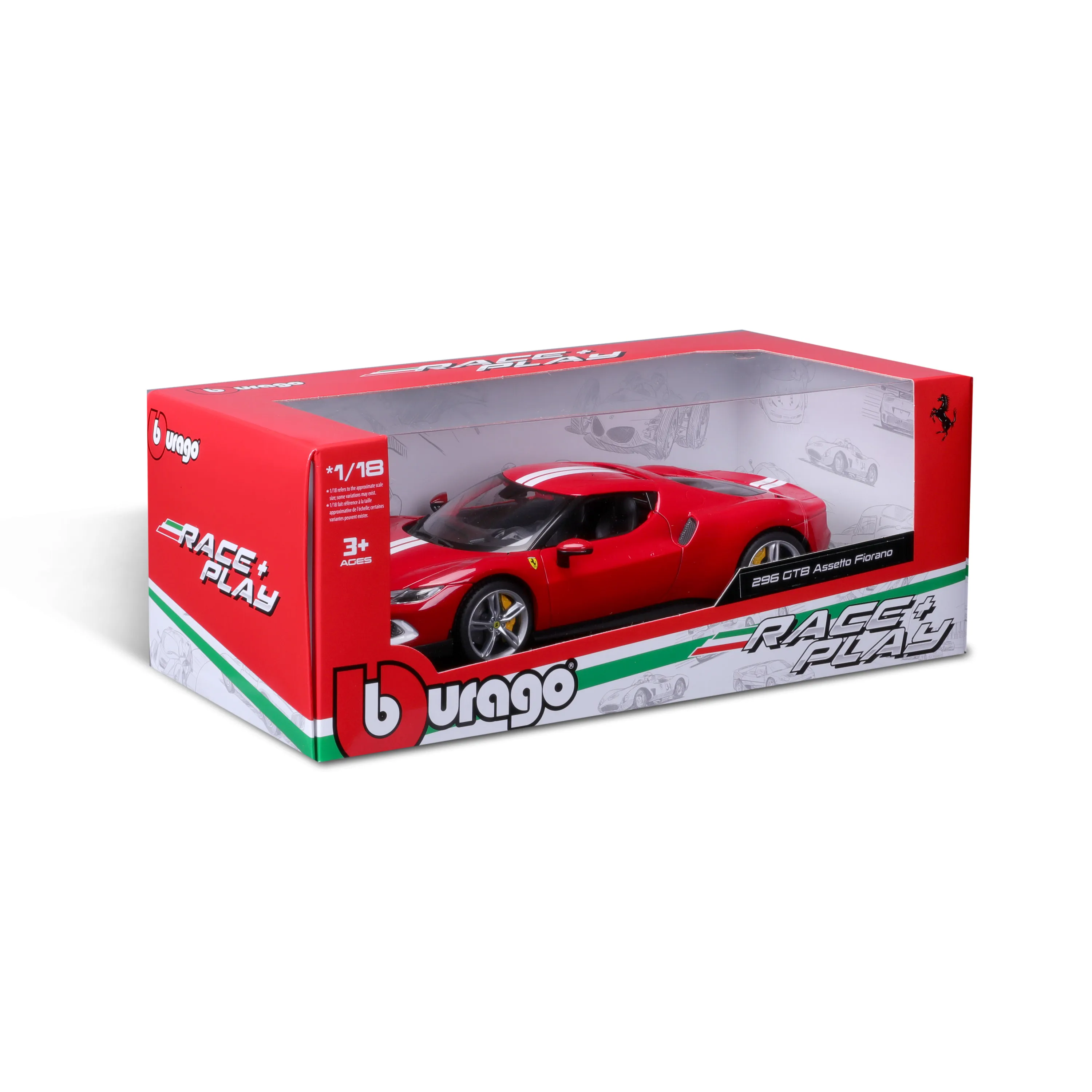 Bburago 18-16017 - Modellauto - Ferrari 296GTB Assetto Fiorano (rot/weiß, Maßstab 1:18)