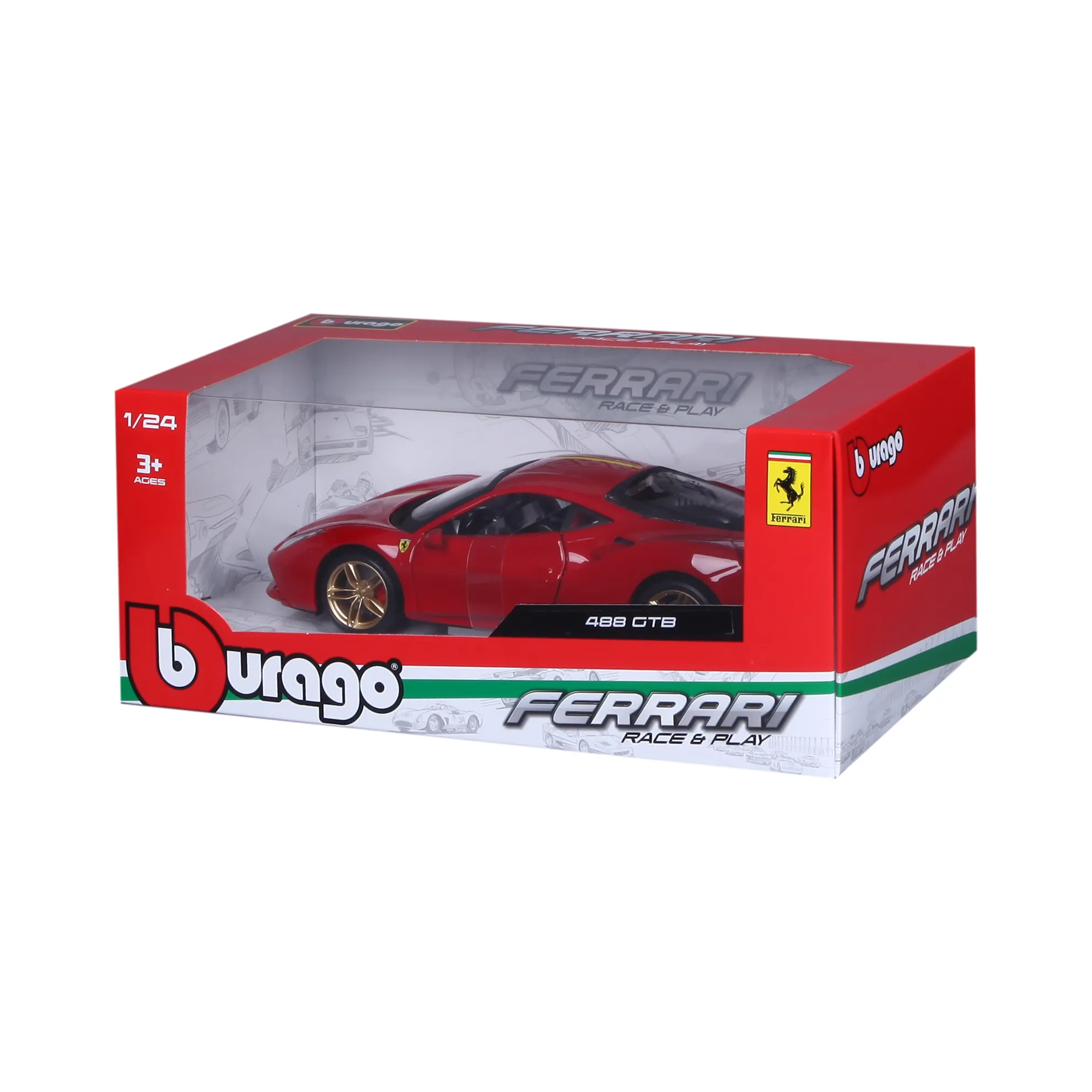 Bburago 18-26563 - Modellauto - Ferrari F488 GTB (rot, Maßstab 1:24)