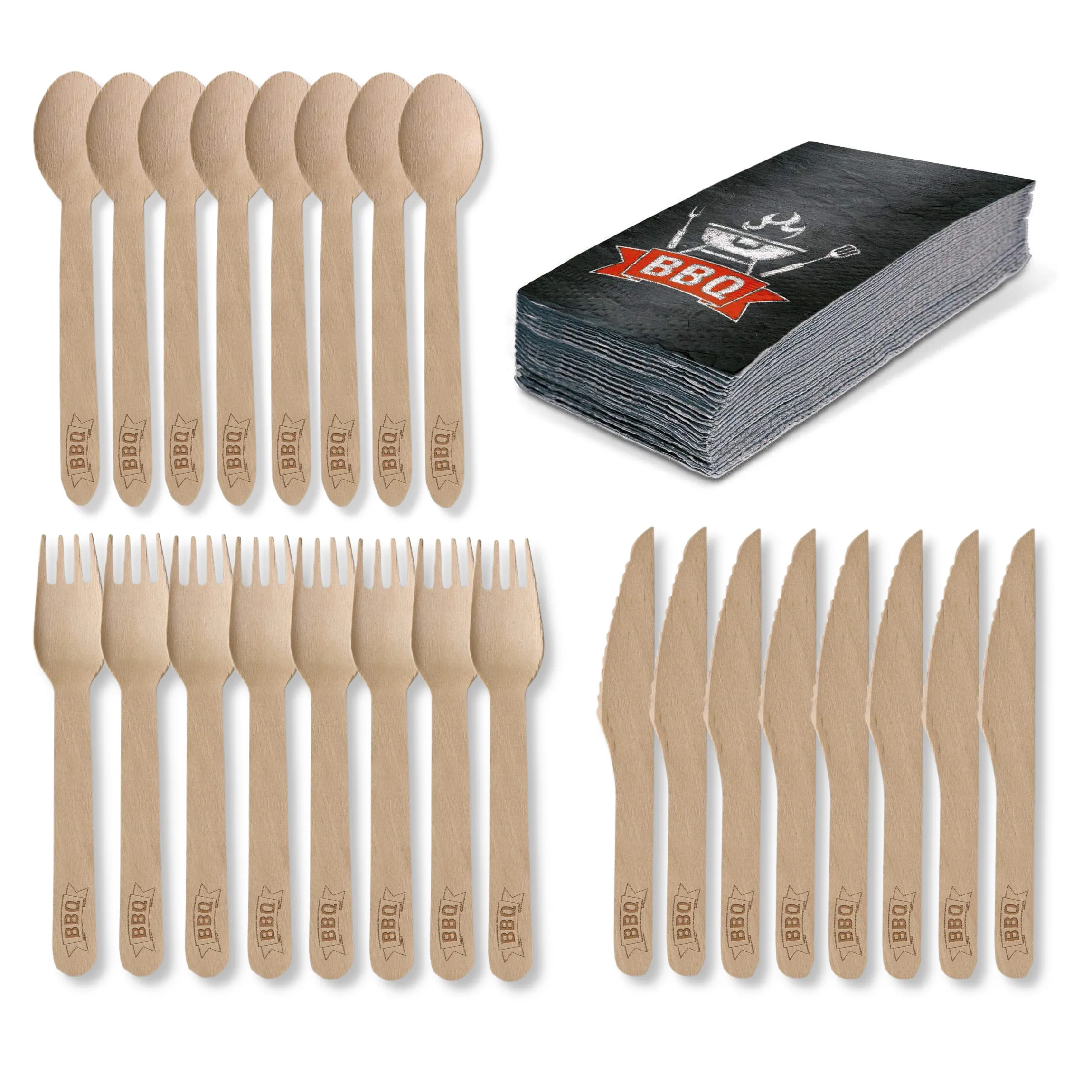 Amscan - BBQ Party Set - Holz-Besteck (24 Teile) + Servietten (20 Stück) Amscan - BBQ Party Set - Holz-Besteck (24 Teile) + Servietten (20 Stück)