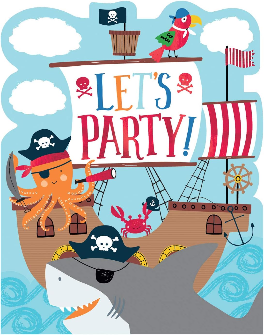 Amscan 492219 - Einladungskarten, Umschläge, Sticker - Ahoi, Let's Party (8 Stück)