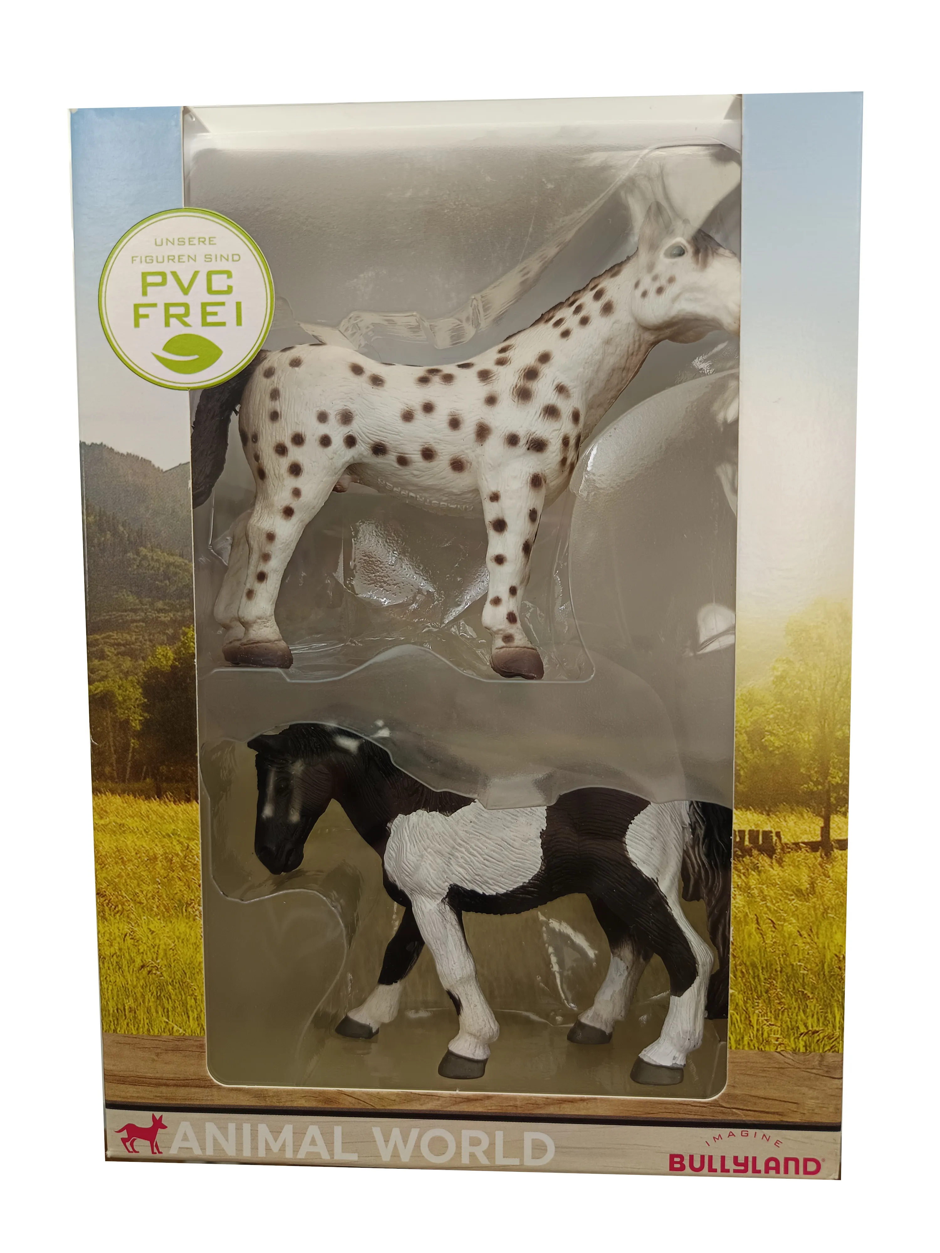 Animal World Figuren - 2 Pferde (Lewitzer Schecki und Knabstrupper)