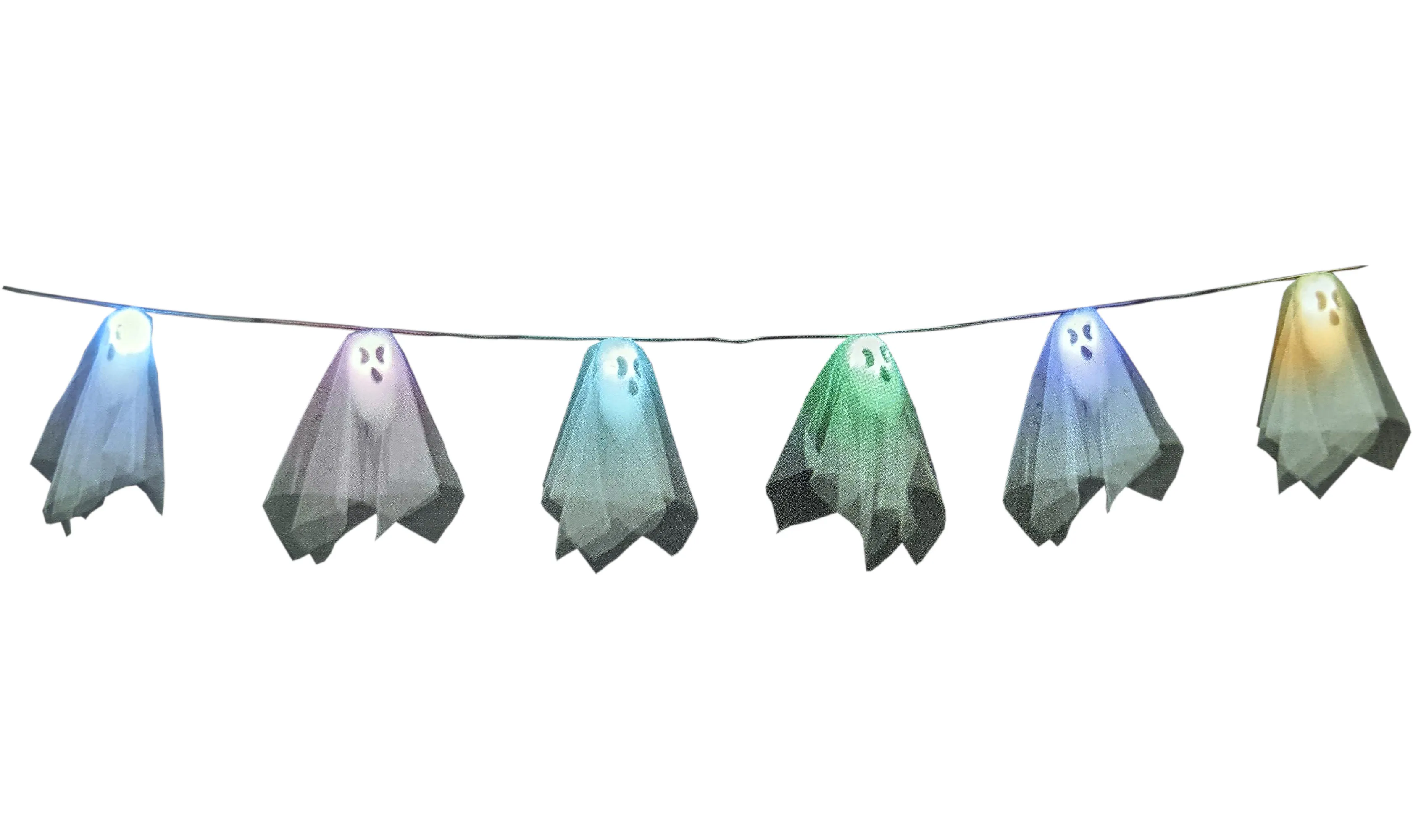 Halloween Dekoration - Geister Lichterkette (6 Geister, 170cm)