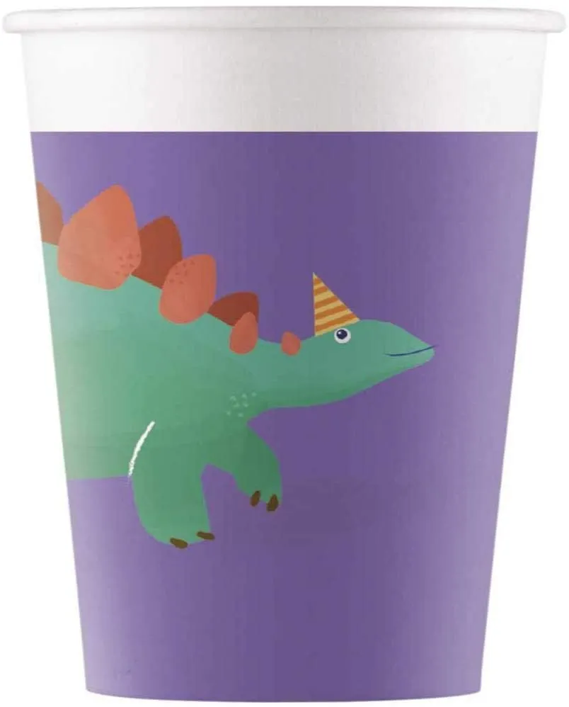 Procos - Dinosaurier - Pappbecher (200ml, 8 Stück, kompostierbar)