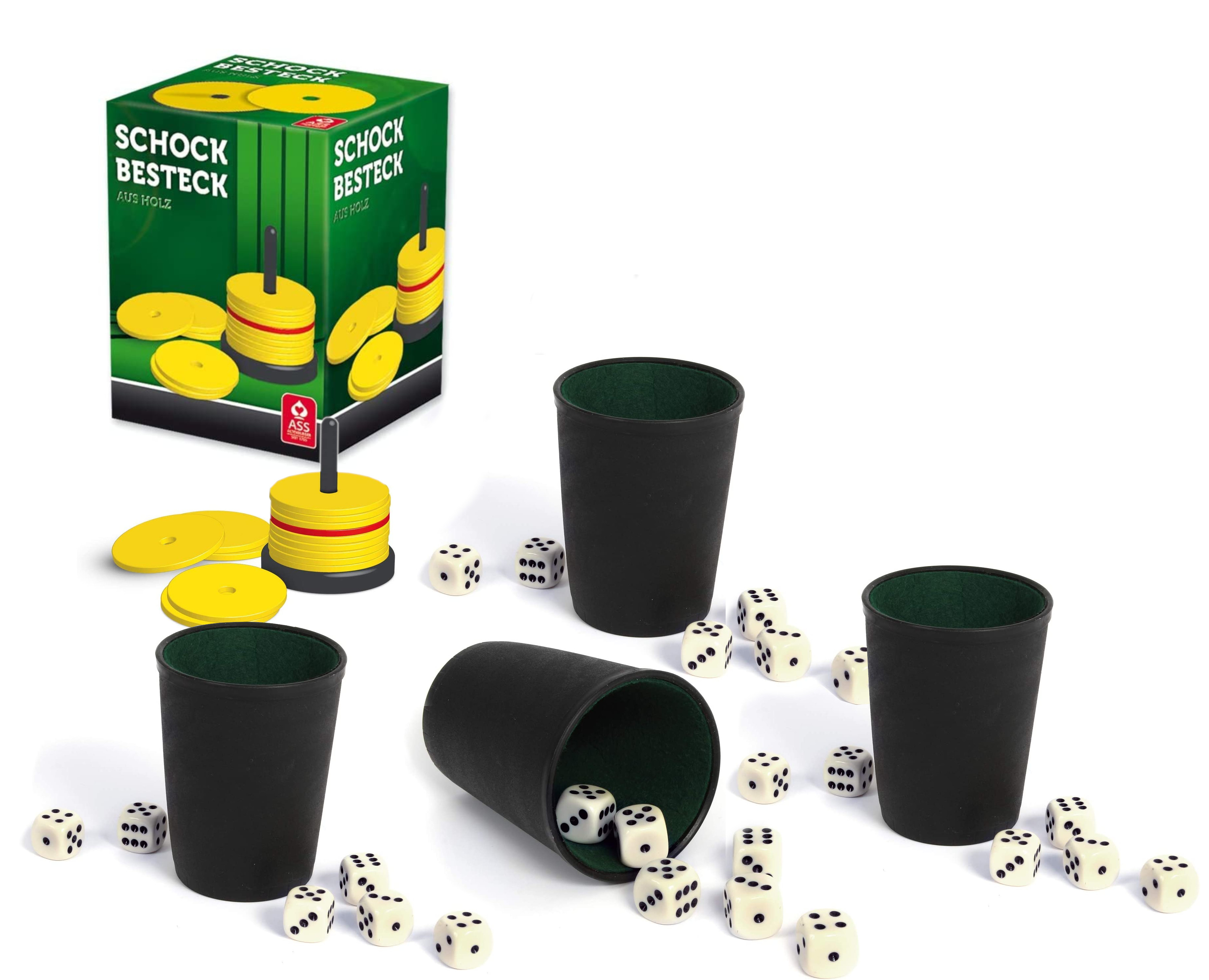 ASS Altenburger - Schockbesteck-Set mit 4 Würfelbechern inkl. 24 Würfeln ASS Altenburger - Schockbesteck-Set mit 4 Würfelbechern inkl. 24 Würfeln