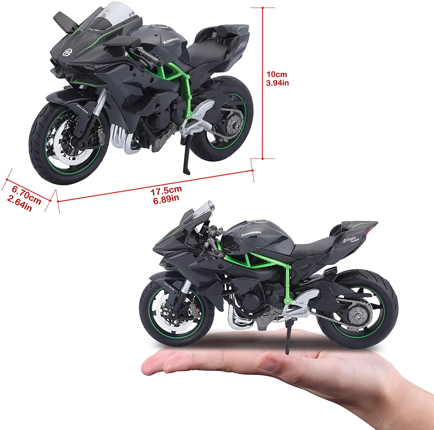 Maisto - Modellmotorrad - Kawasaki Ninja H2R (schwarz, Maßstab 1:12)