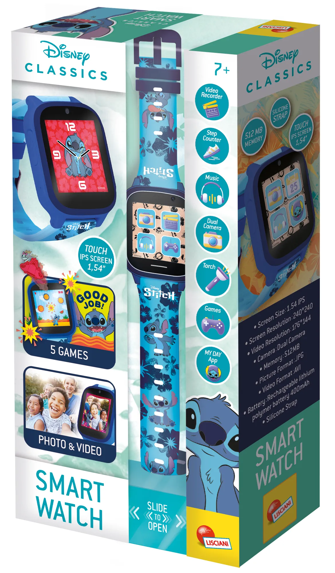 Lisciani 107230 - Disney Stitch Smartwatch Digitaluhr mit Kamera und Spielen