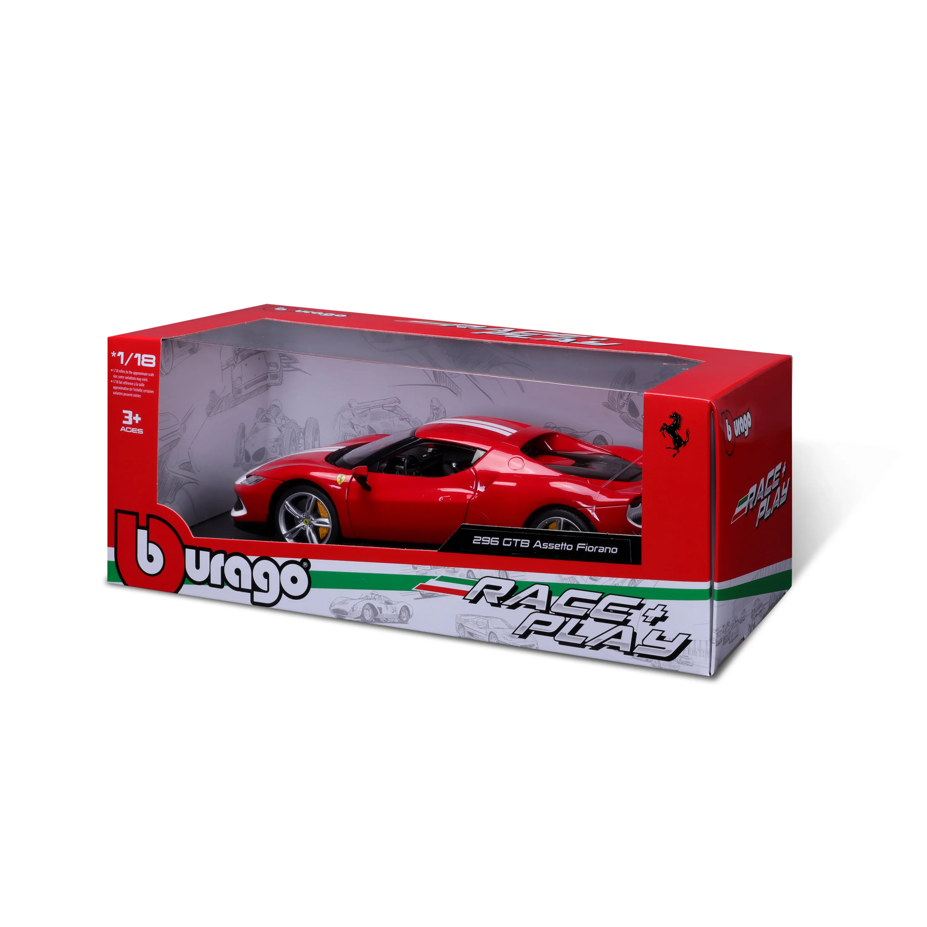 Bburago 18-16017 - Modellauto - Ferrari 296GTB Assetto Fiorano (rot/weiß, Maßstab 1:18)