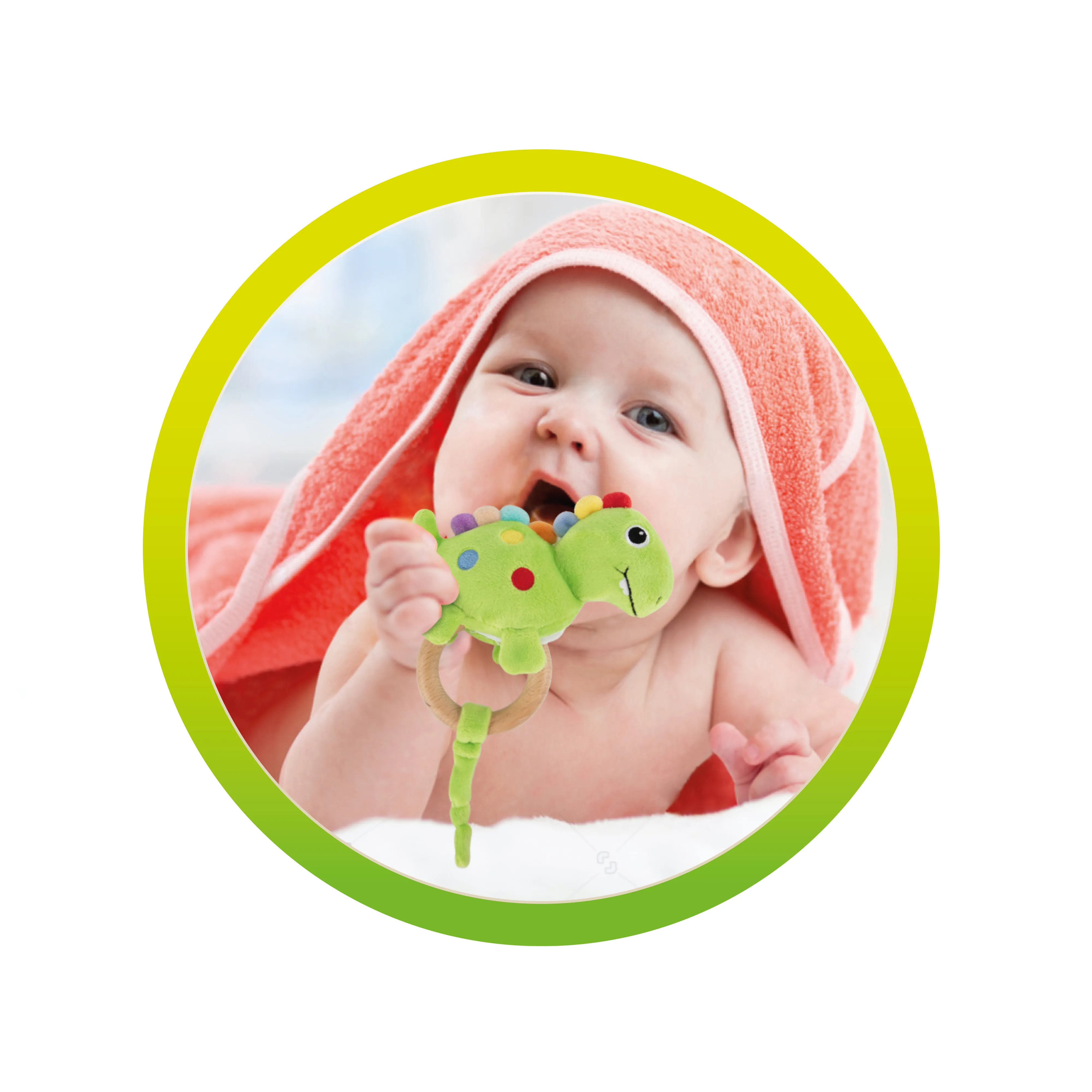 Toi-Toys 72130A - Little Stars - Babyrassel Dino mit Holz-Beißring