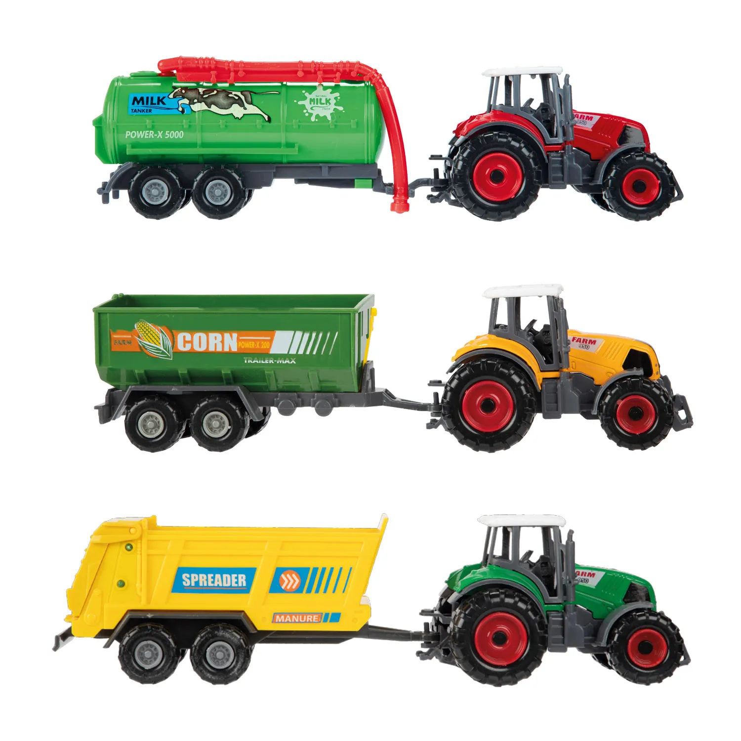 Toi-Toys 28002Z - METAL Landwirtschafts-Set - Traktor + Anhänger (6-teilig), (zufällige Auswahl)
