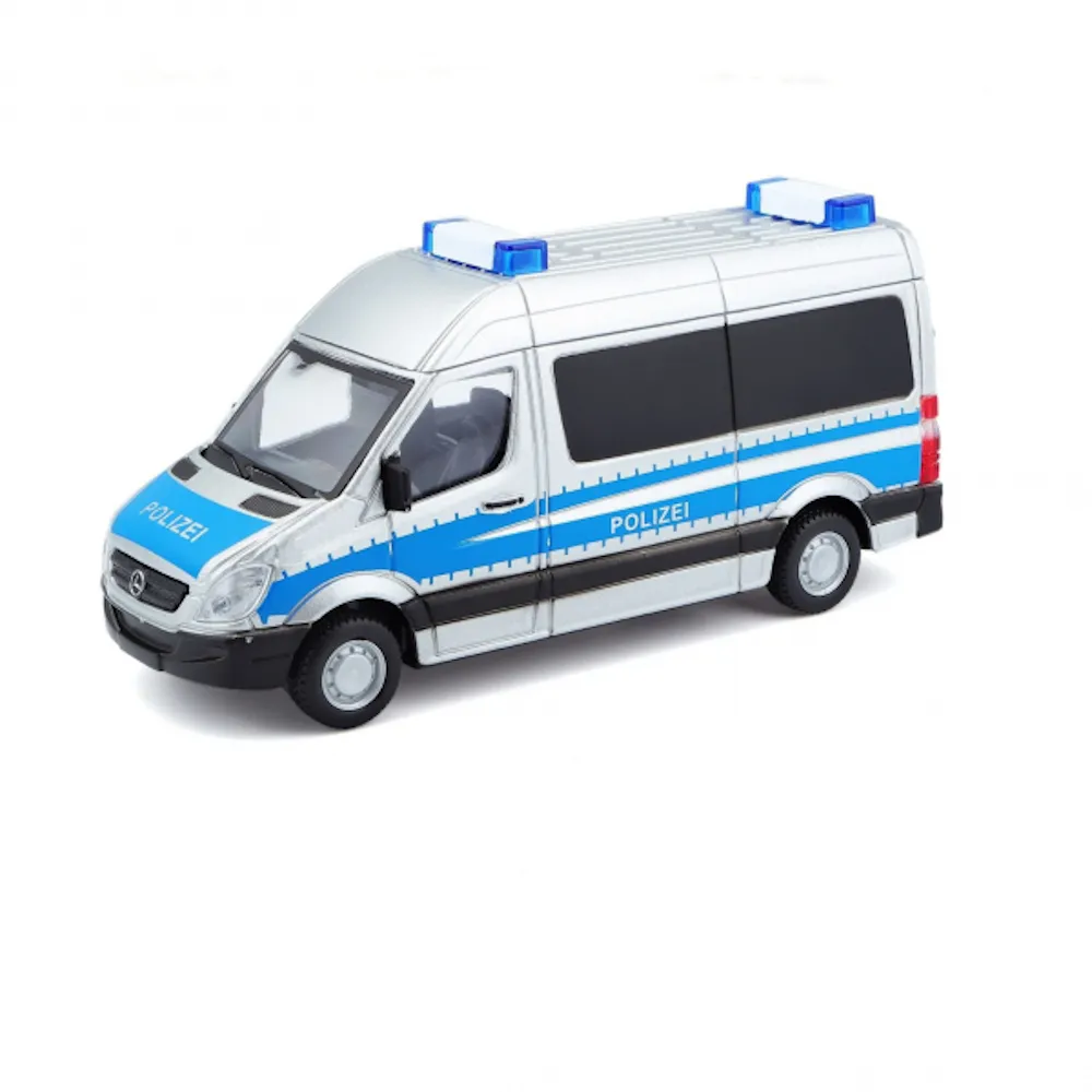 Bburago 18-32006P - Modellauto - Mercedes Sprinter Polizei (silber-blau, Maßstab 1:50)