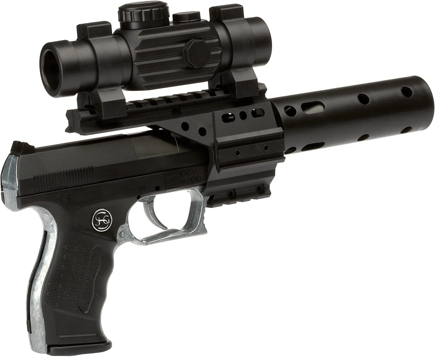 Schrödel 307 0100 - Spielzeugpistole - PB 001 mit Schalldämpfer und Zielfernrohr, 13 Schuss