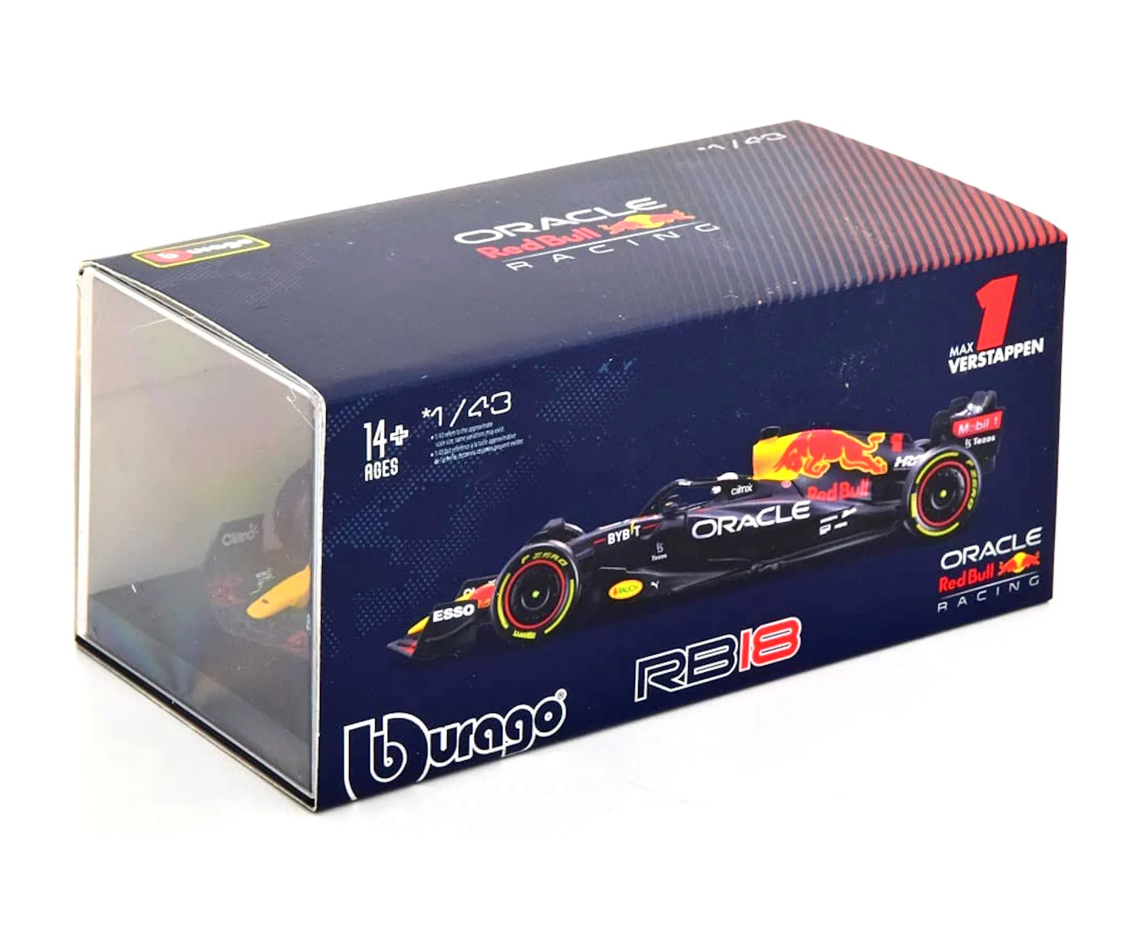 Bburago 18-38062 - Modellauto - Red Bull Racing F1 RB18 Verstappen #1 (mit Helm, Maßstab 1:43)