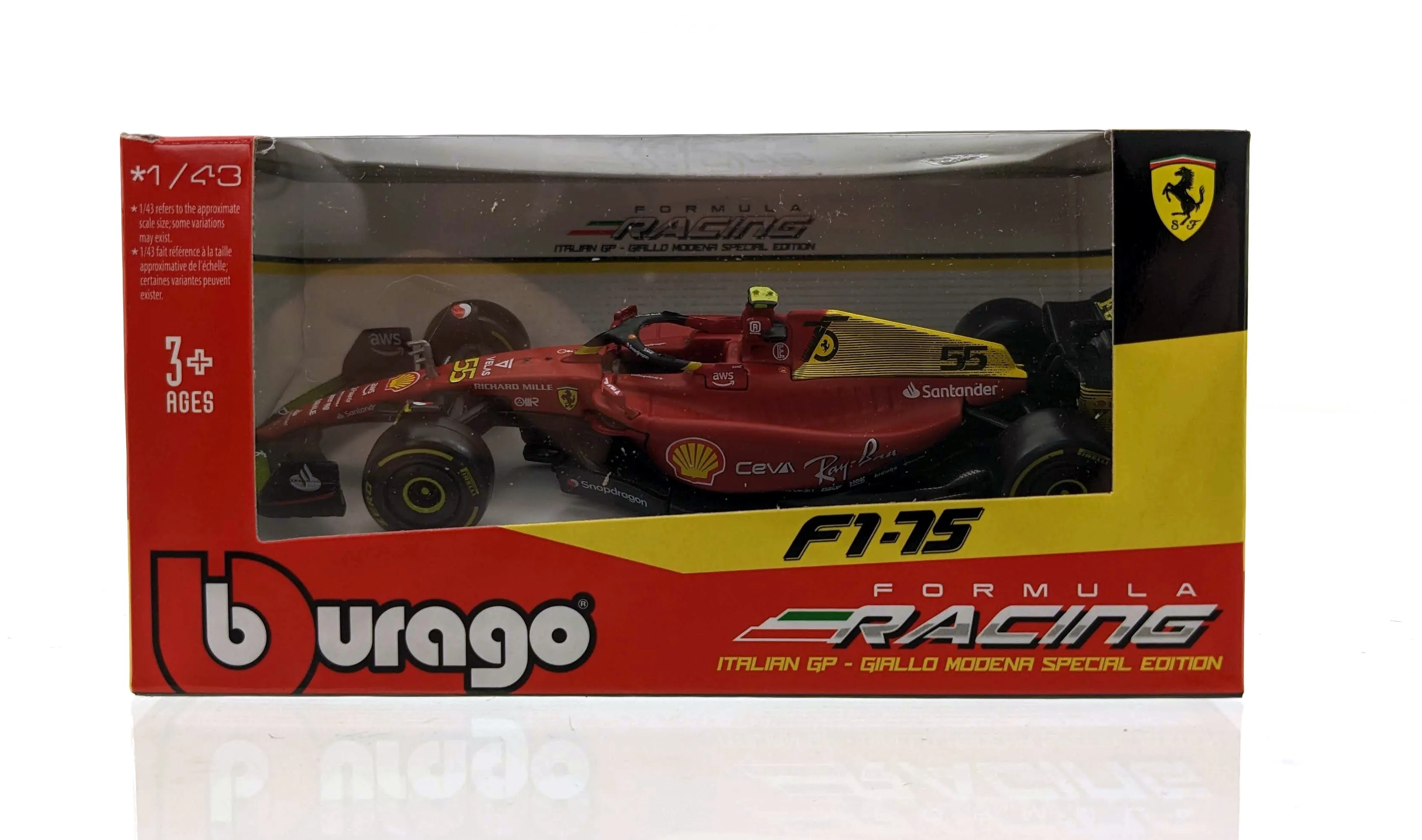 Bburago 18-36832 - Modellauto - Ferrari F1-75 Sainz #55 Monza-Ausführung (Maßstab 1:43)