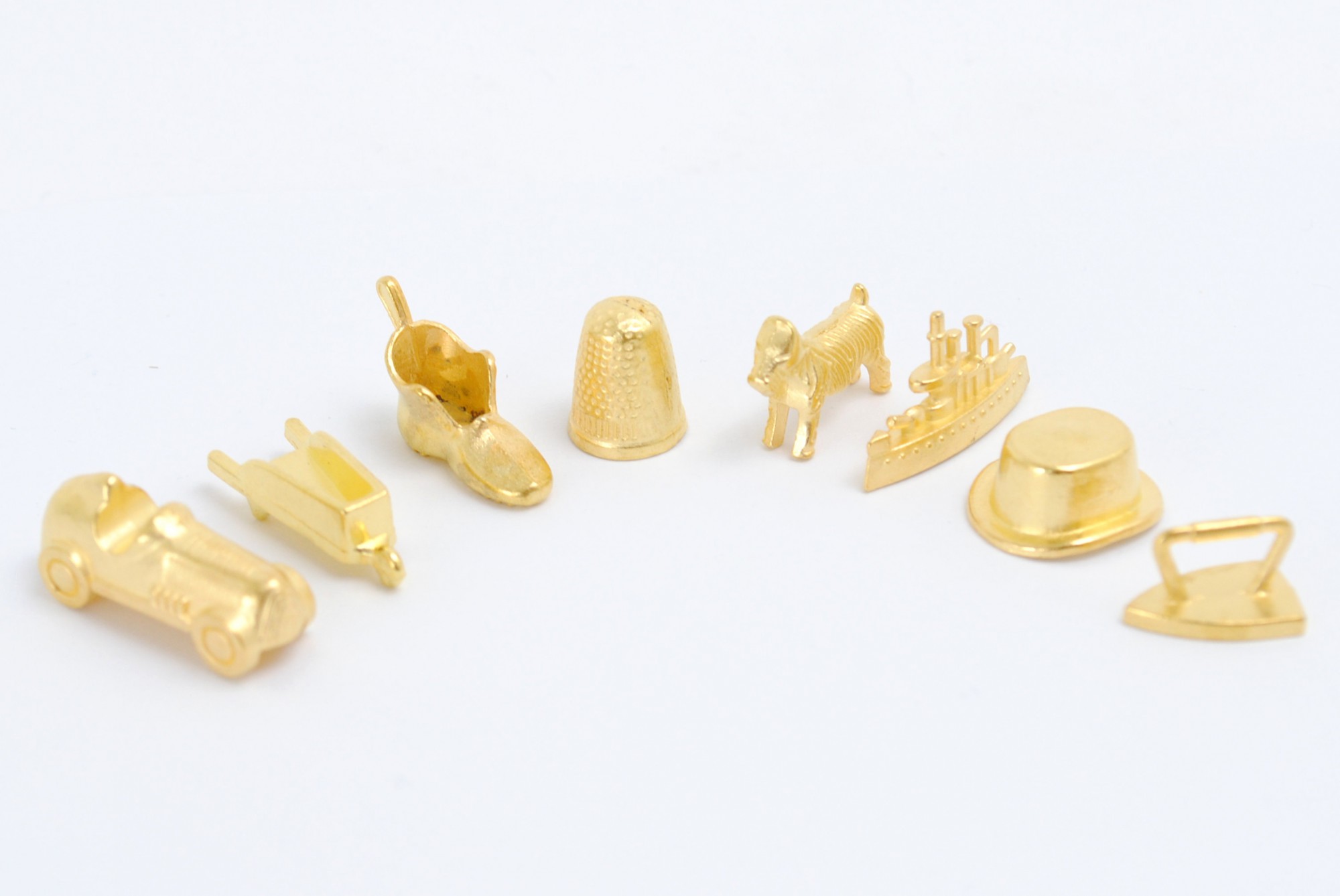 Monopoly Figuren GOLD (Hut, Auto, Hund, Schiff, Fingerhut, Schuh, Schubkarre, Bügeleisen)