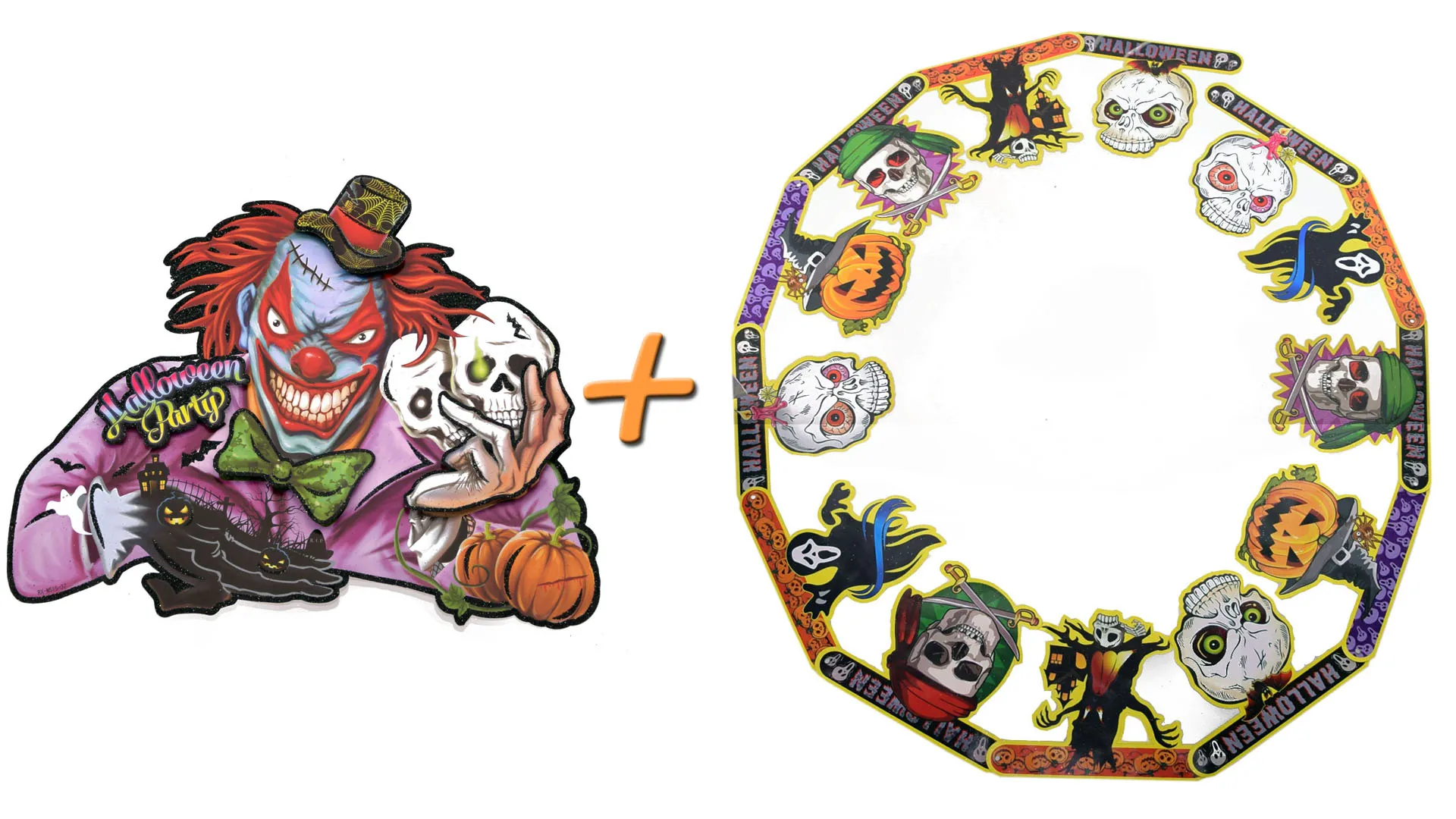 Halloween Deko 2er Set (Papier Girlande + Aufhängebild) Motiv 3