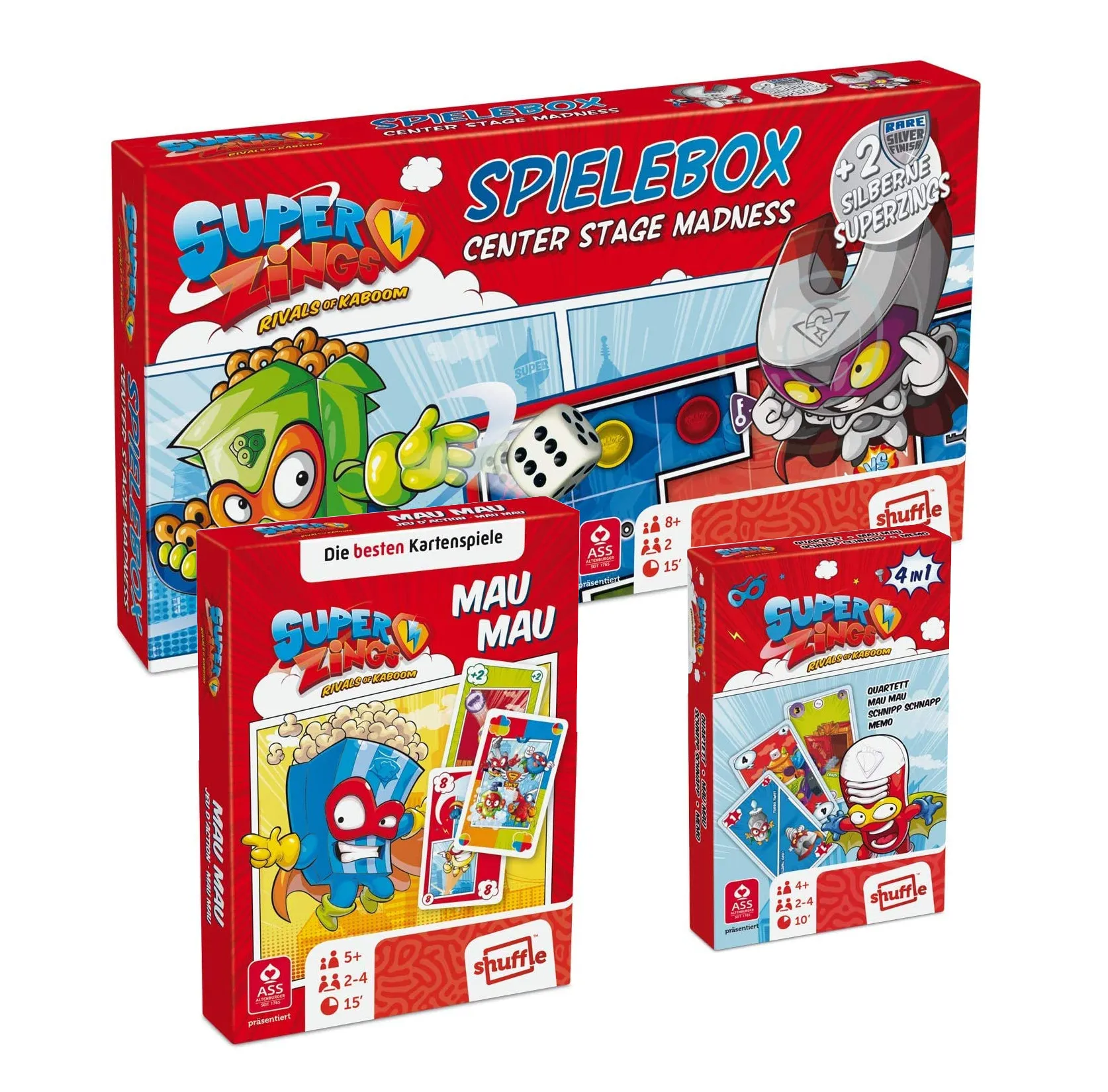 Superzings 3er BUNDLE (Spielebox, Mau Mau, Spiekarten 4in1)
