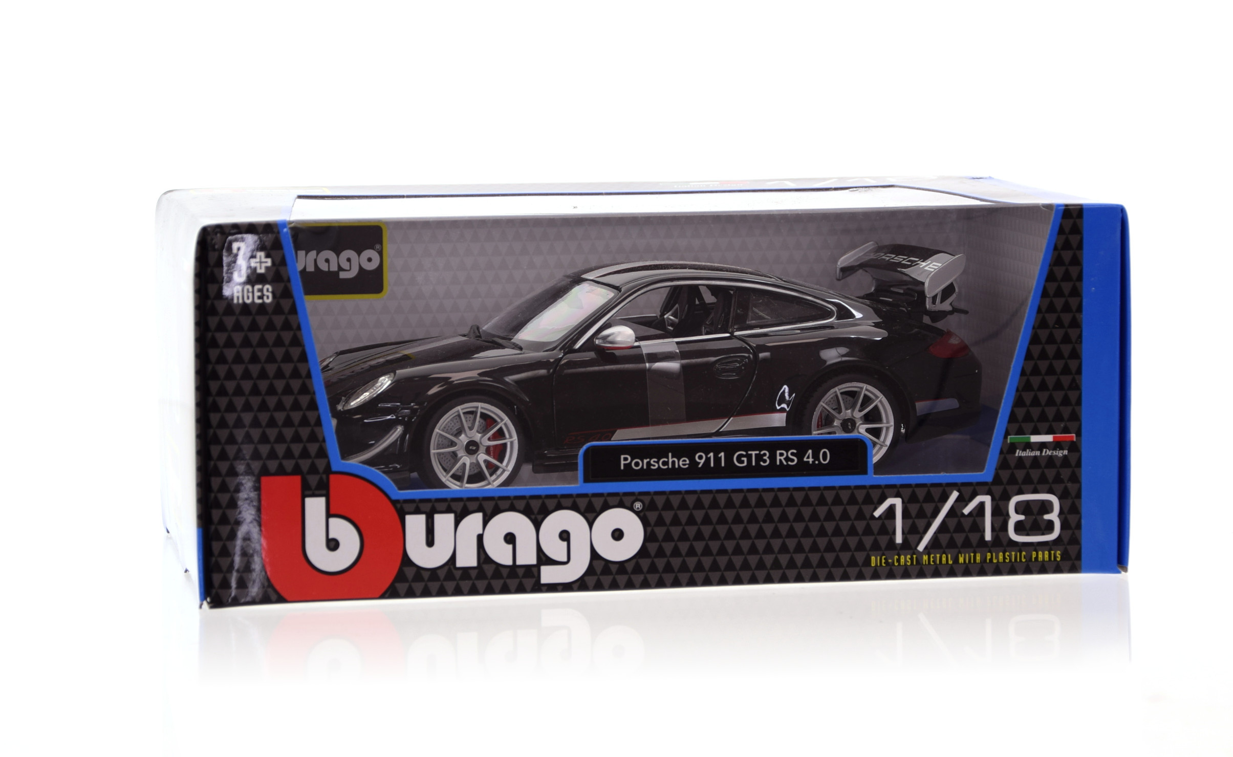 Bburago 18-11036 - Modellauto -  Porsche 911 GT3 RS 4.0 (schwarz, Maßstab 1:18)