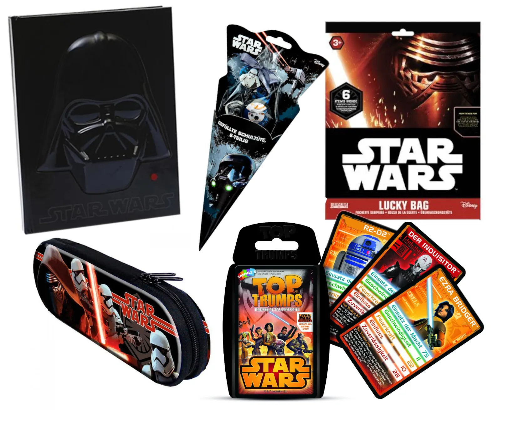 Star Wars Schultüten-Set inkl. Kartenspiel, Federmäppchen, Notizbuch, Wundertüte