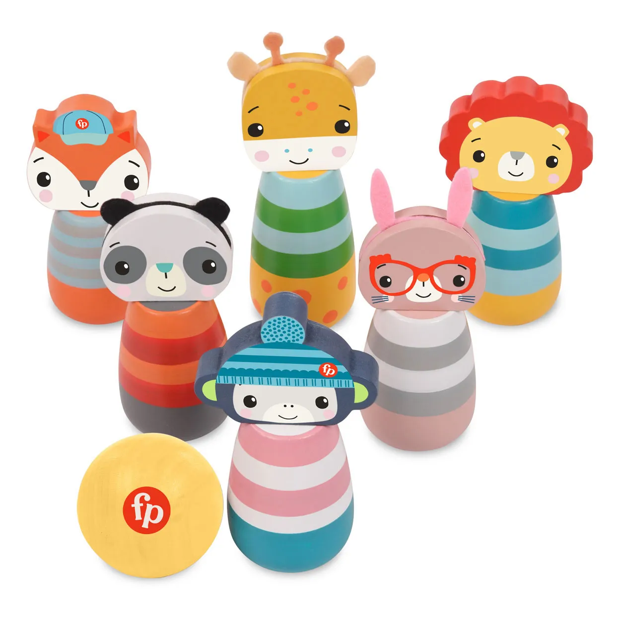 Fisher-Price - Holz-Tierkegel 6 Stück + Ball