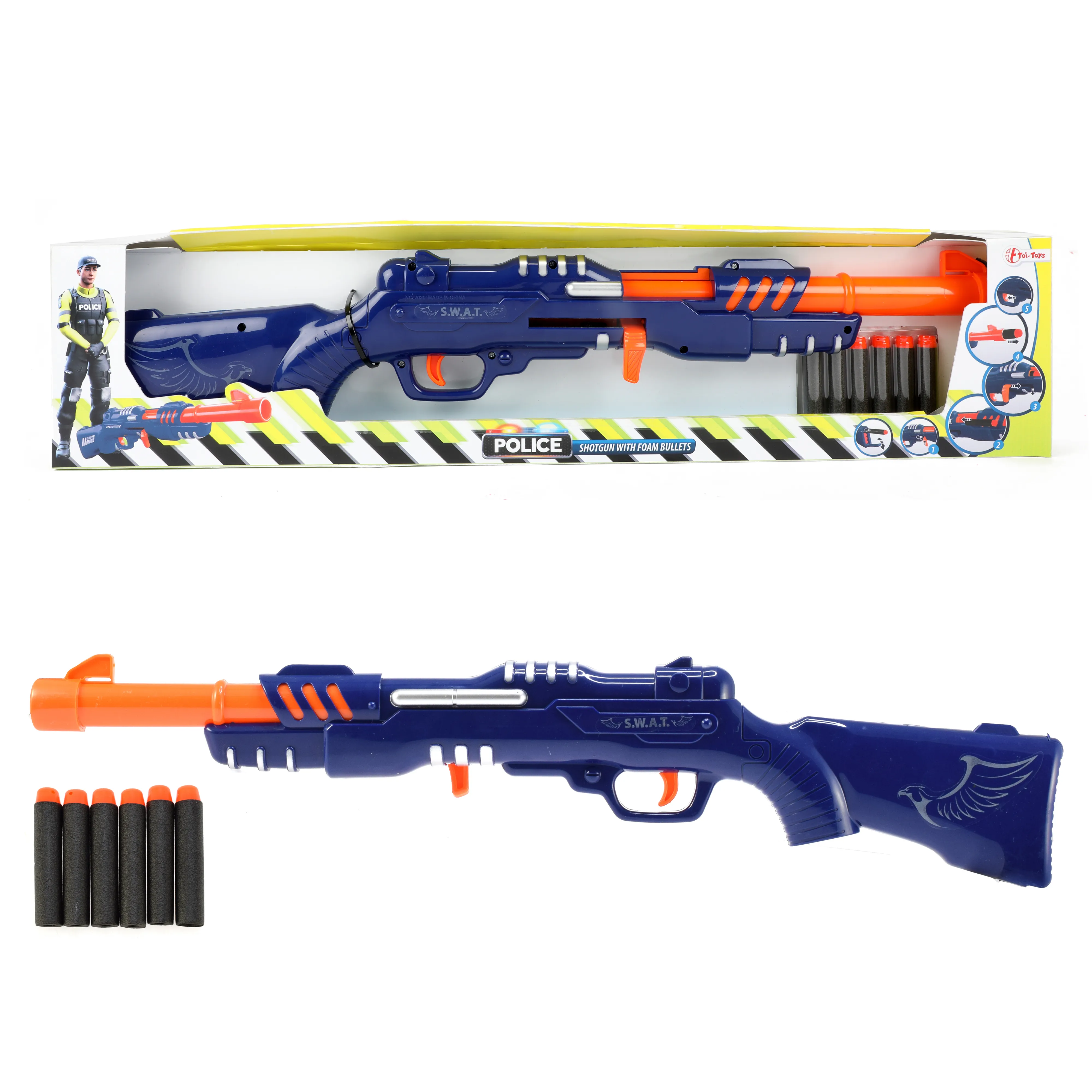 Toi-Toys 32587B - Polizei Gewehr (blau) mit 6 Schaumstoffpfeilen