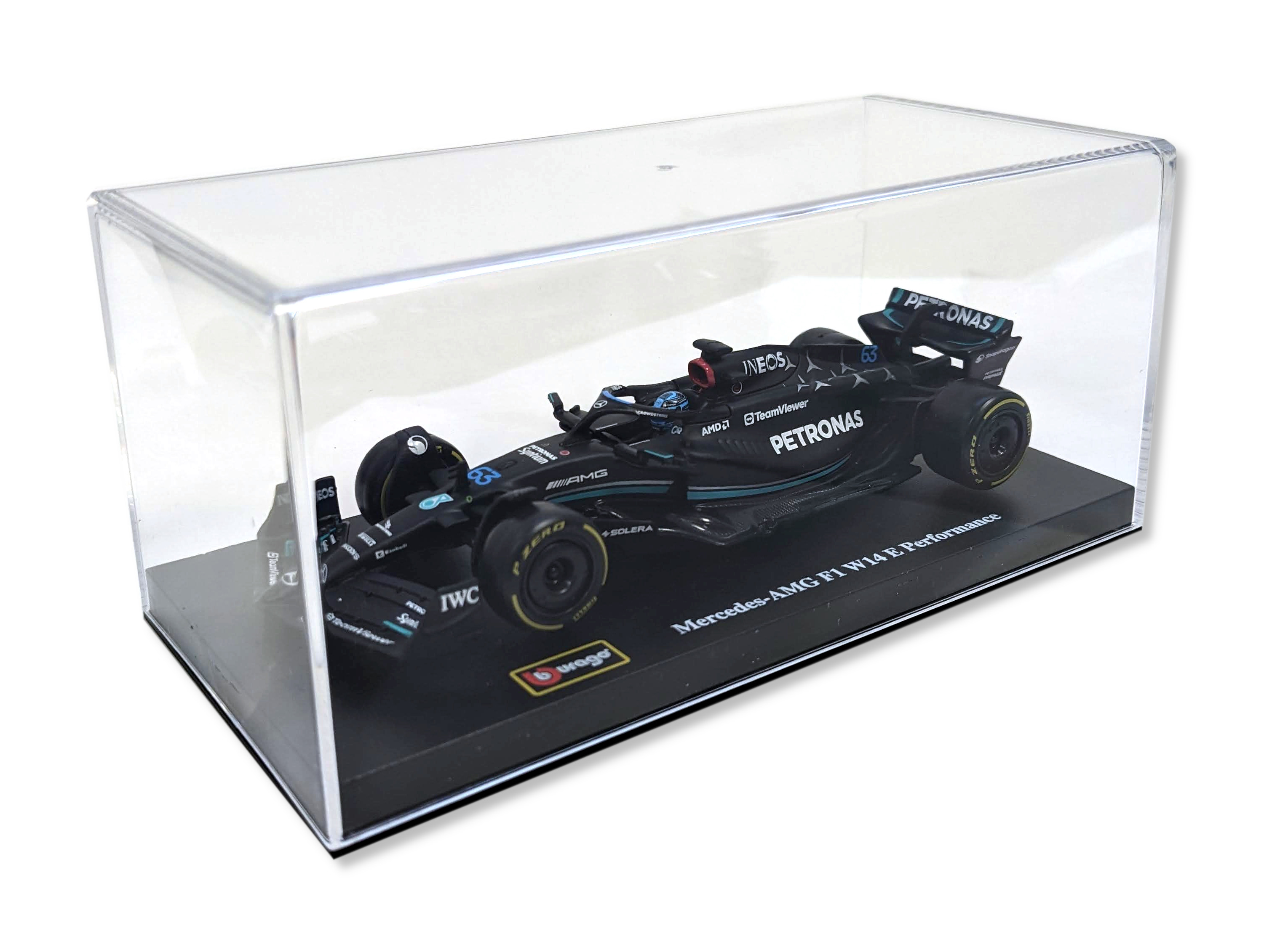 Bburago 18-38081R - Modellauto - F1 Mercedes AMG W14 '23 #63 Russel (mit Helm, Maßstab 1:43)