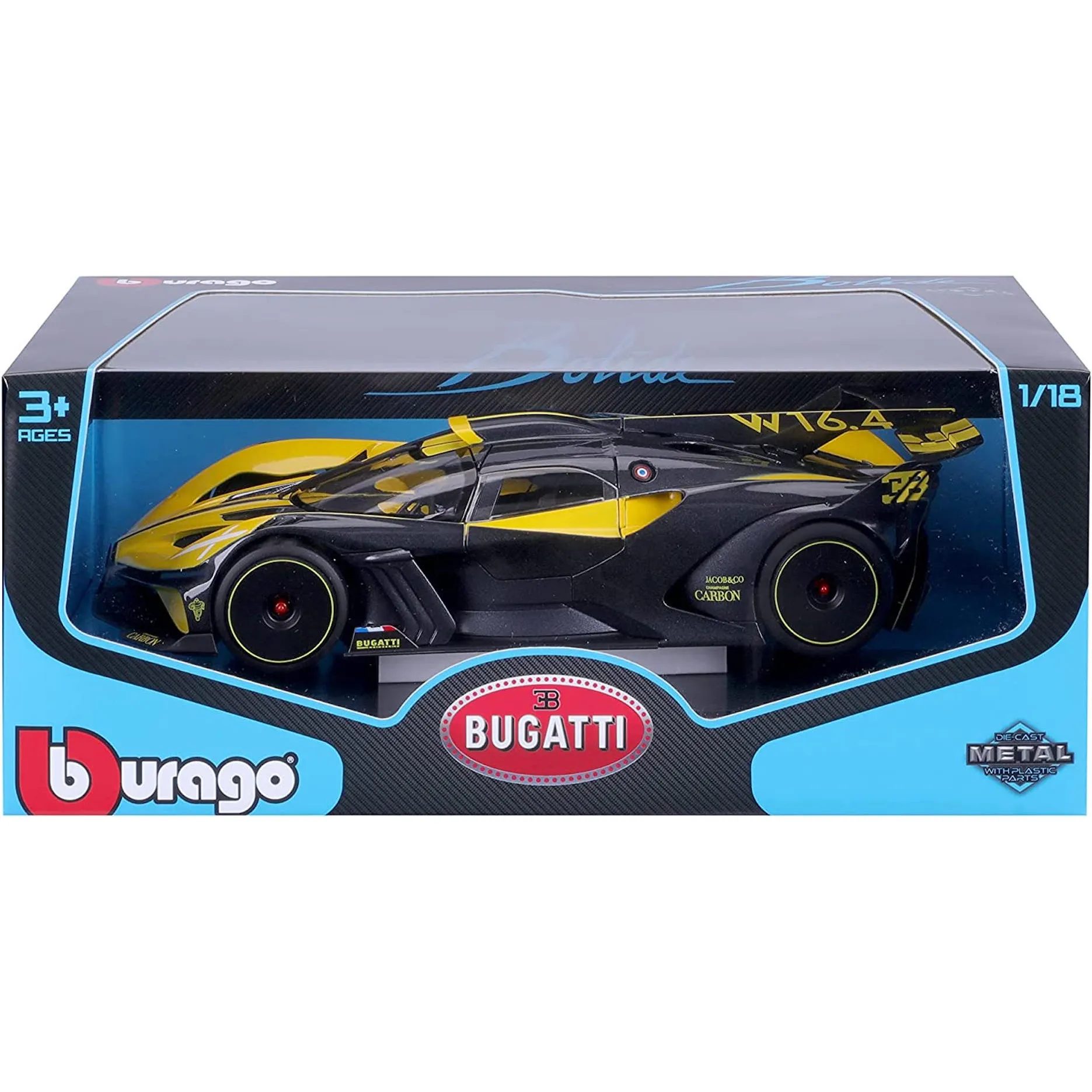 Bburago 18-11047Y - Modellauto - Bugatti Bolide (gelb, Maßstab 1:18)