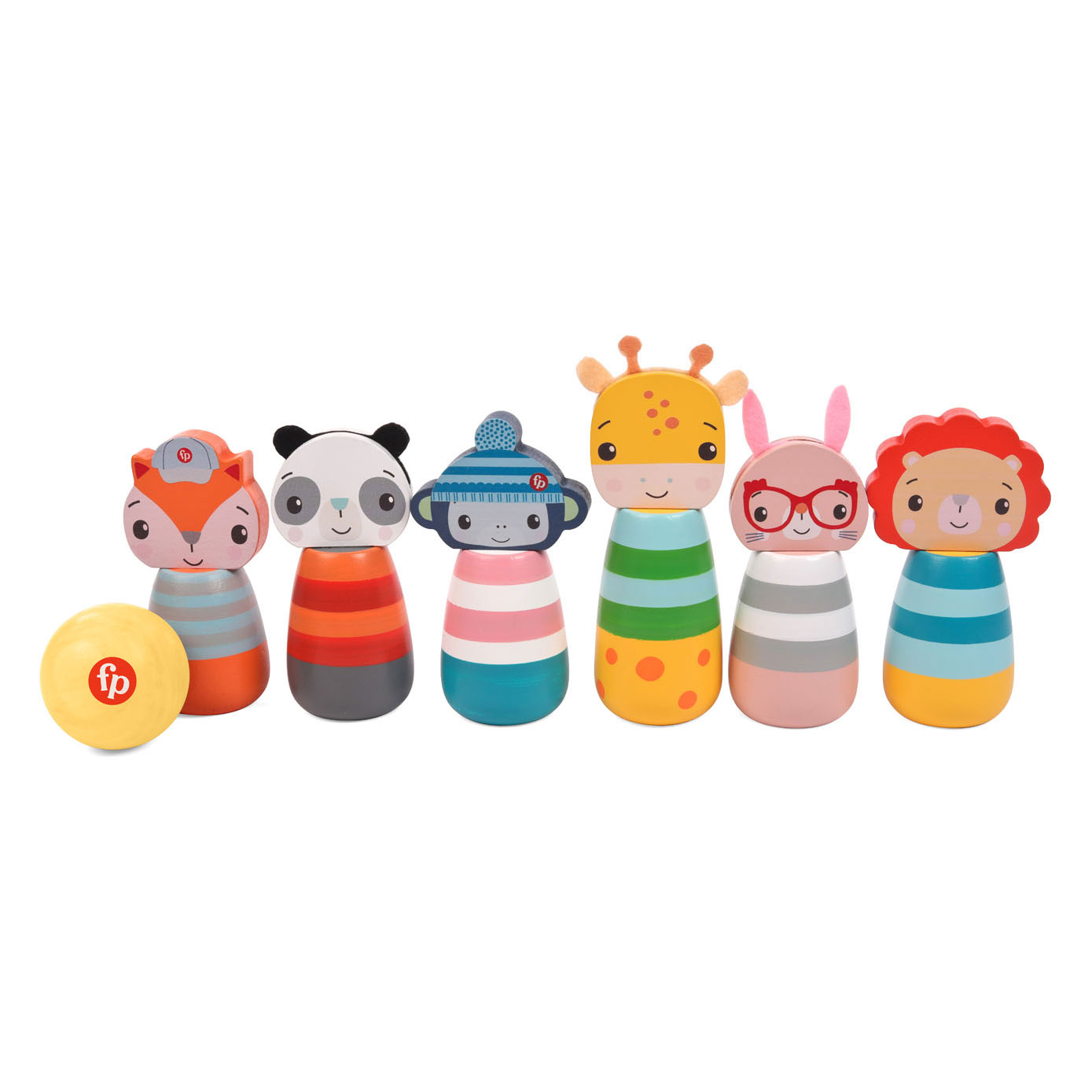 Fisher-Price - Holz-Tierkegel 6 Stück + Ball