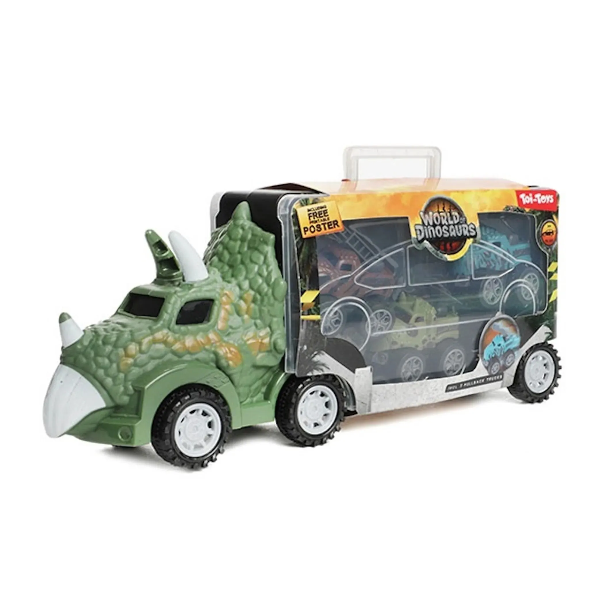 Toi-Toys - WORLD OF DINOSAURS - Dinotruck mit 3 Rückzugautos
