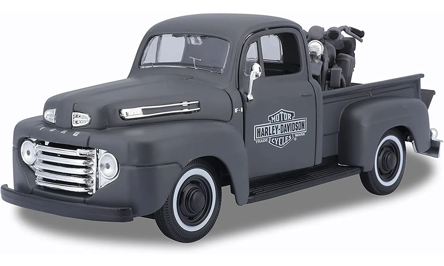 Maisto 32185 - Modellauto - Ford F1 Pick-Up '48 + Harley WLA Flathead '42 (schwarz, Maßstab 1:24)