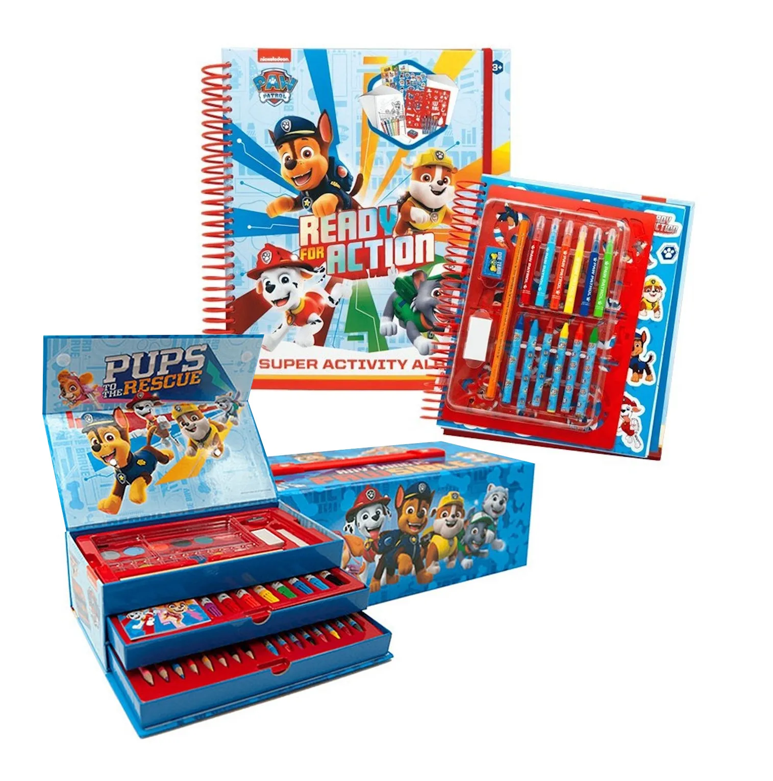 Paw Patrol - Schreibwaren-Set XL im Koffer + Malbuch mit Schablone und Aufklebern