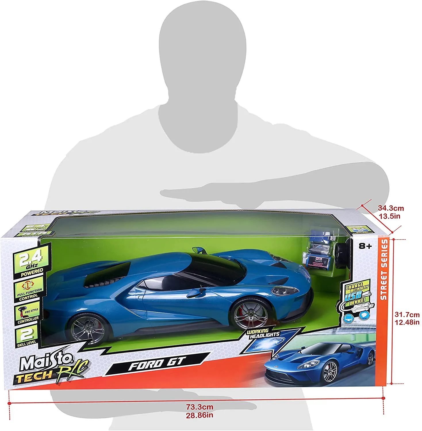 Maisto Tech 582136 - Ferngesteuertes Auto - Ford GT (blau, 56cm)