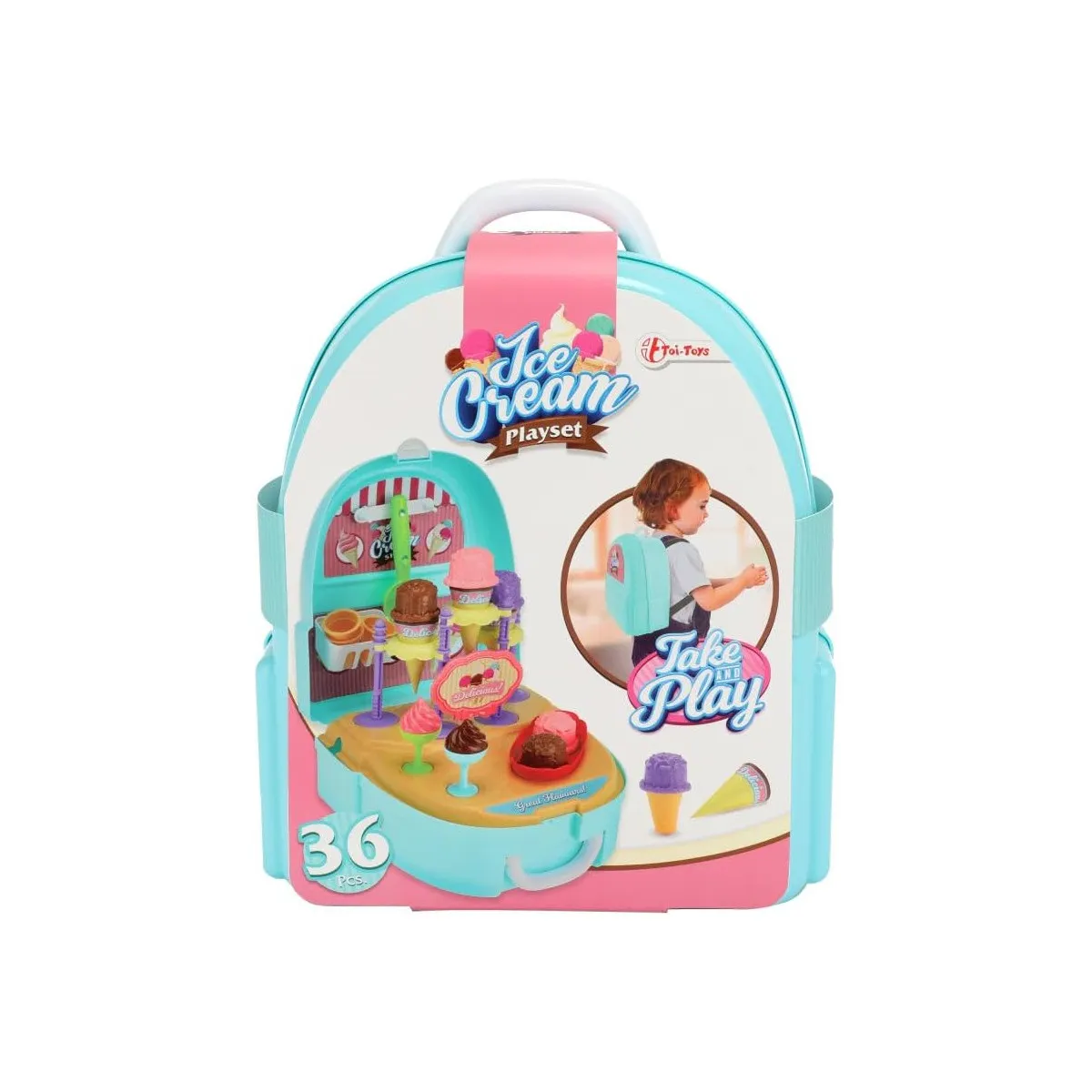 Toi-Toys Eis-Set Rucksack mit Bechern, Kegeln & Zubehör, Spielzeug ab 3 Jahren