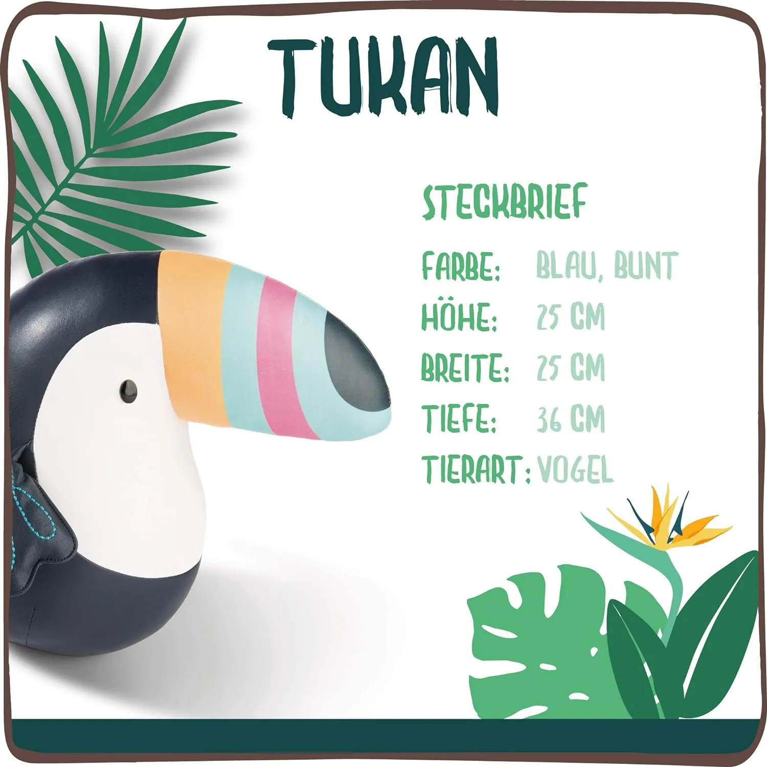 NICI 45167 - Kuscheltier - Tukan (25cm, Kunstleder)