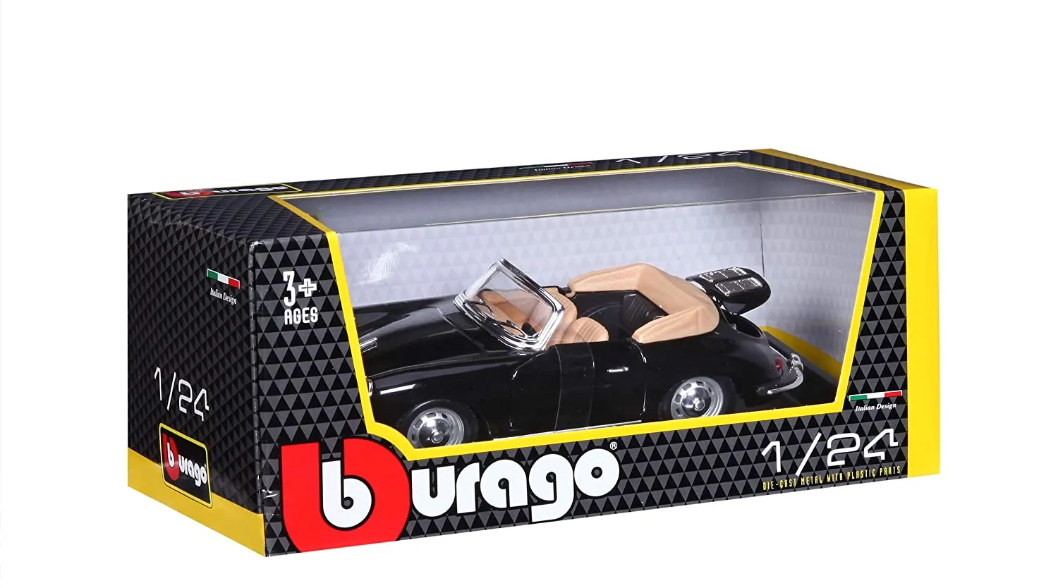 Bburago 18-22078 - Modellauto - Porsche 356B Cabrio 1961 (schwarz, Maßstab 1:24)