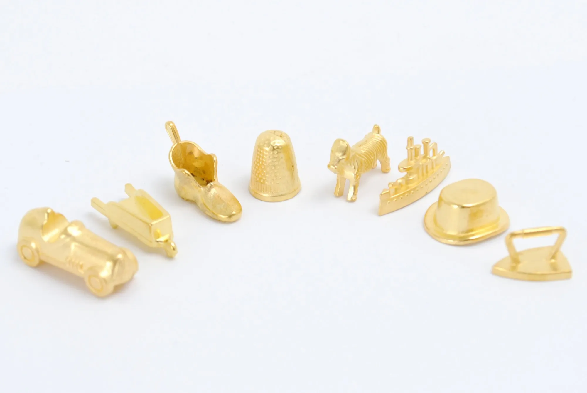 Monopoly Figuren GOLD (Hut, Auto, Hund, Schiff, Fingerhut, Schuh, Schubkarre, Bügeleisen)