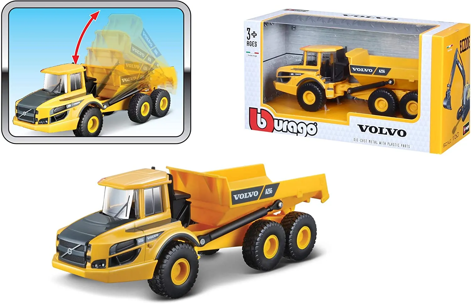 Bburago 18-32085 - Spielzeugfahrzeug - Volvo Muldenkipper A25G (Maßstab 1:50)