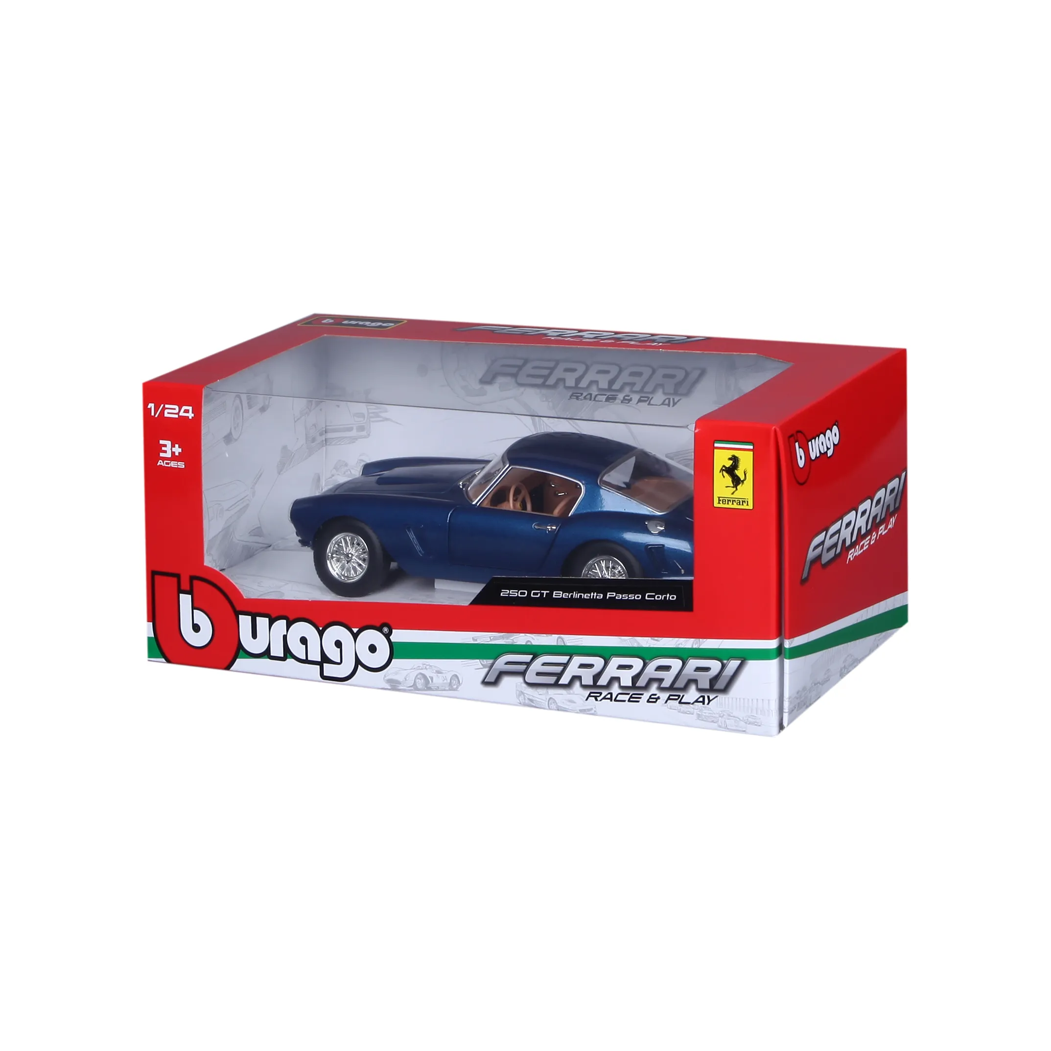 Bburago 18-26525 - Modellauto - Ferrari 250 GT Berlinetta Passo Corto (metallic blau, Maßstab 1:24)